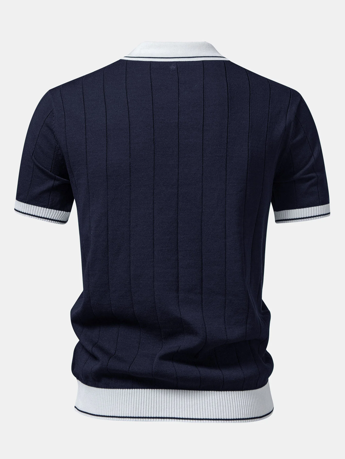 Contrast Trim Ribbed Johnny Collar Knit Polo & Straight Leg Ribbed Pants - Image 8