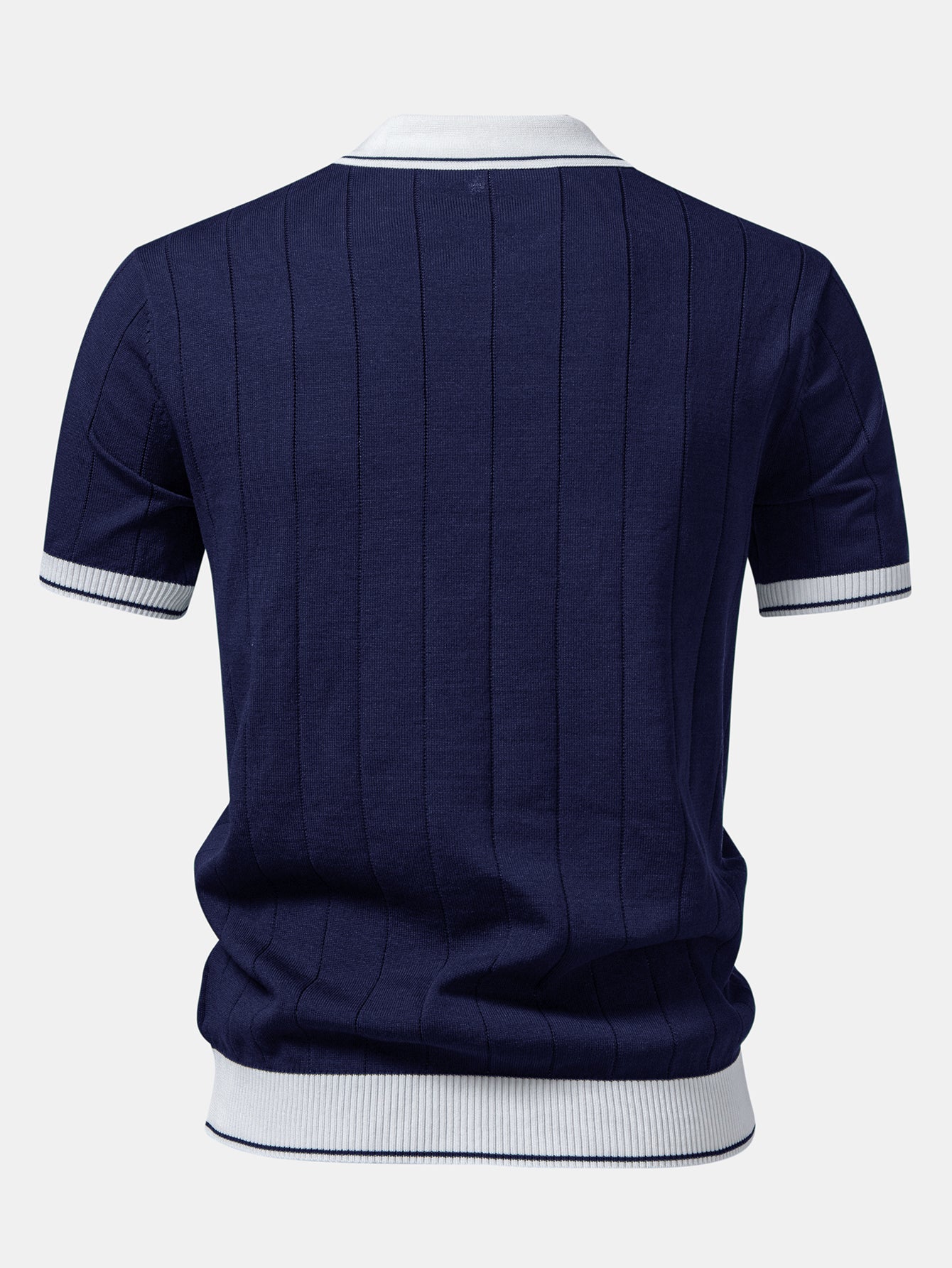 Contrast Trim Ribbed Johnny Collar Knit Polo & Slim Fit Tapered Trousers - Image 10