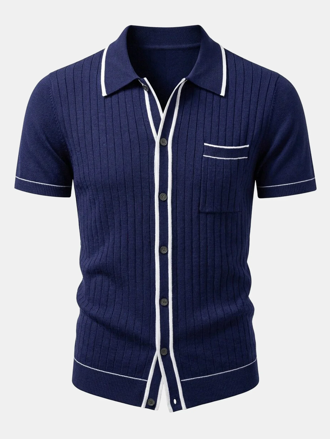 Contrast Trim Ribbed Knit Shirt - Image 3