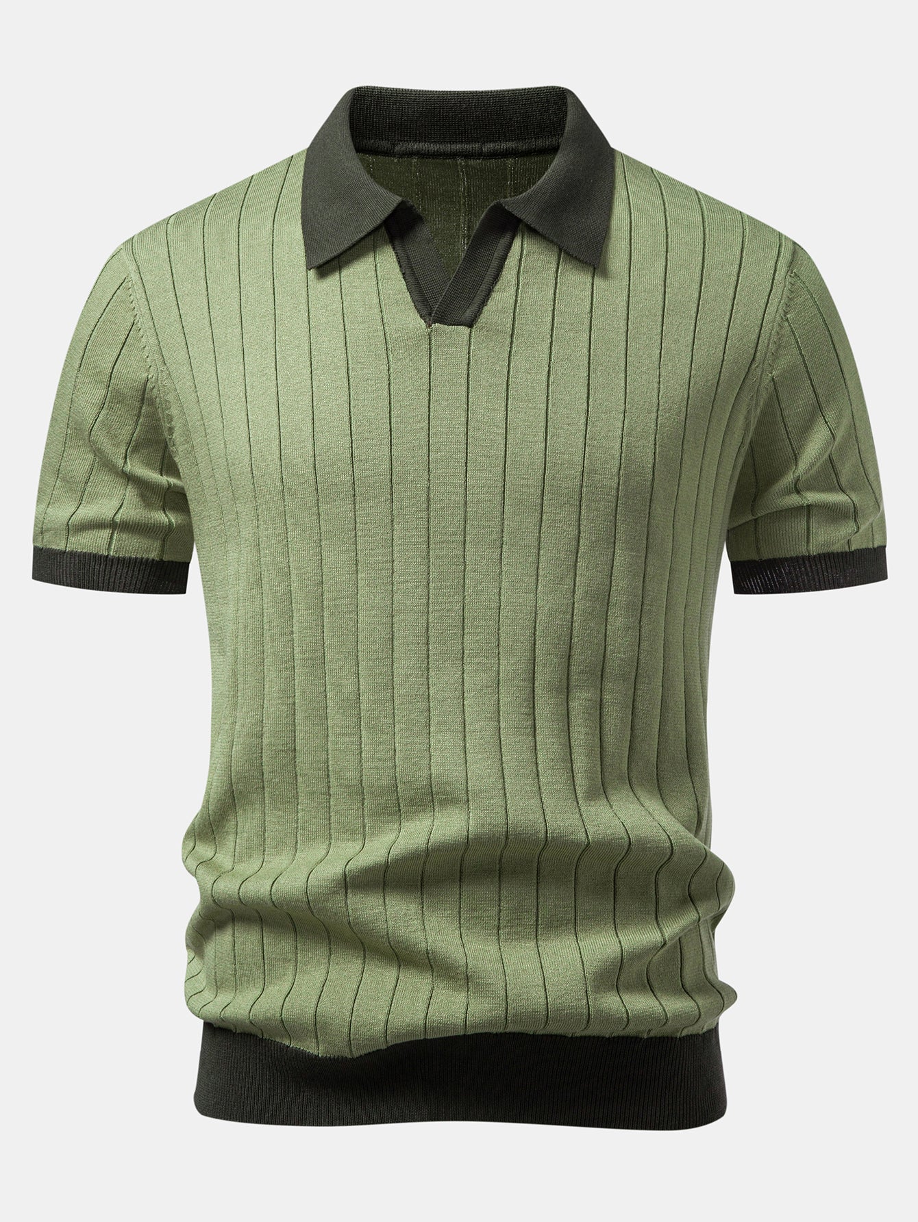 Contrast Trim Stripe Johnny Collar Polo - Image 11