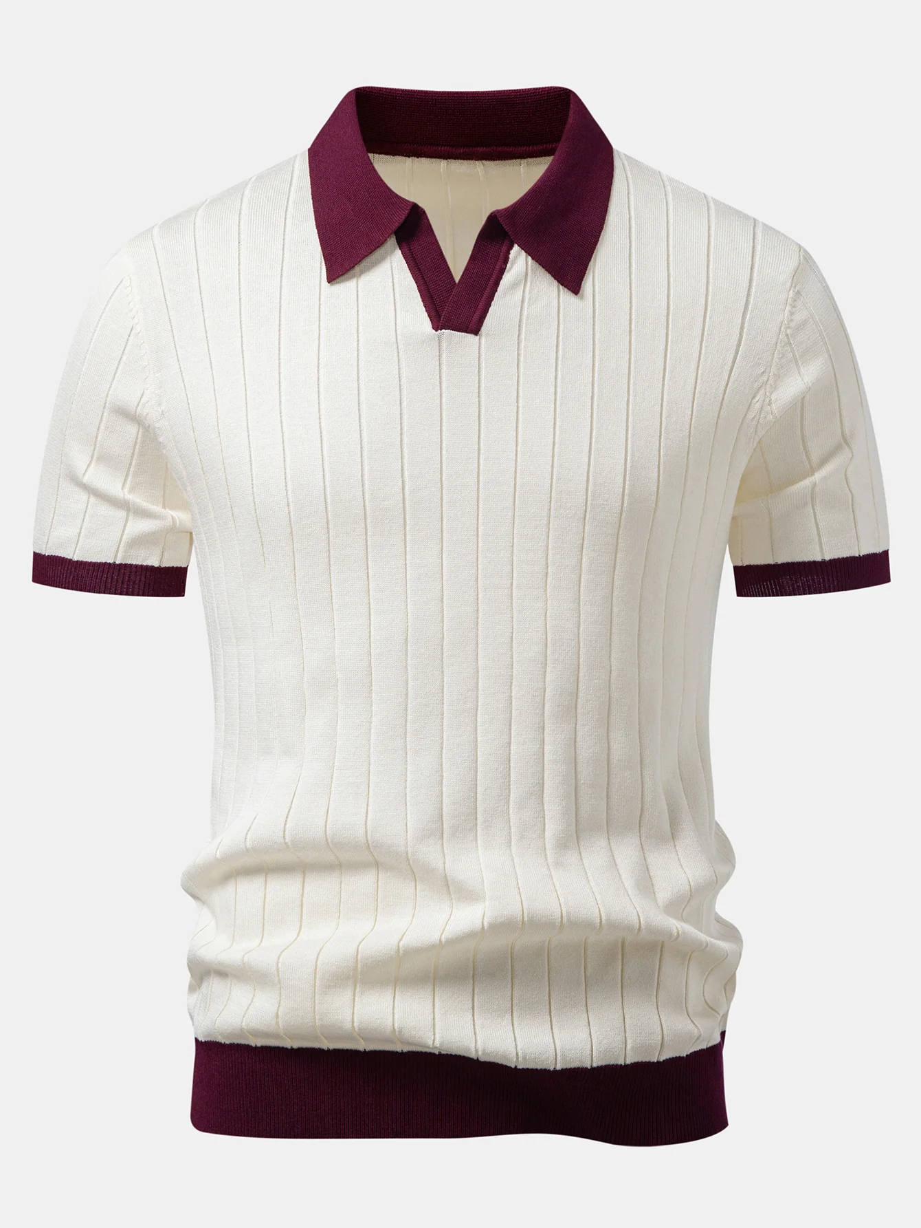 Contrast Trim Stripe Johnny Collar Polo - Image 5