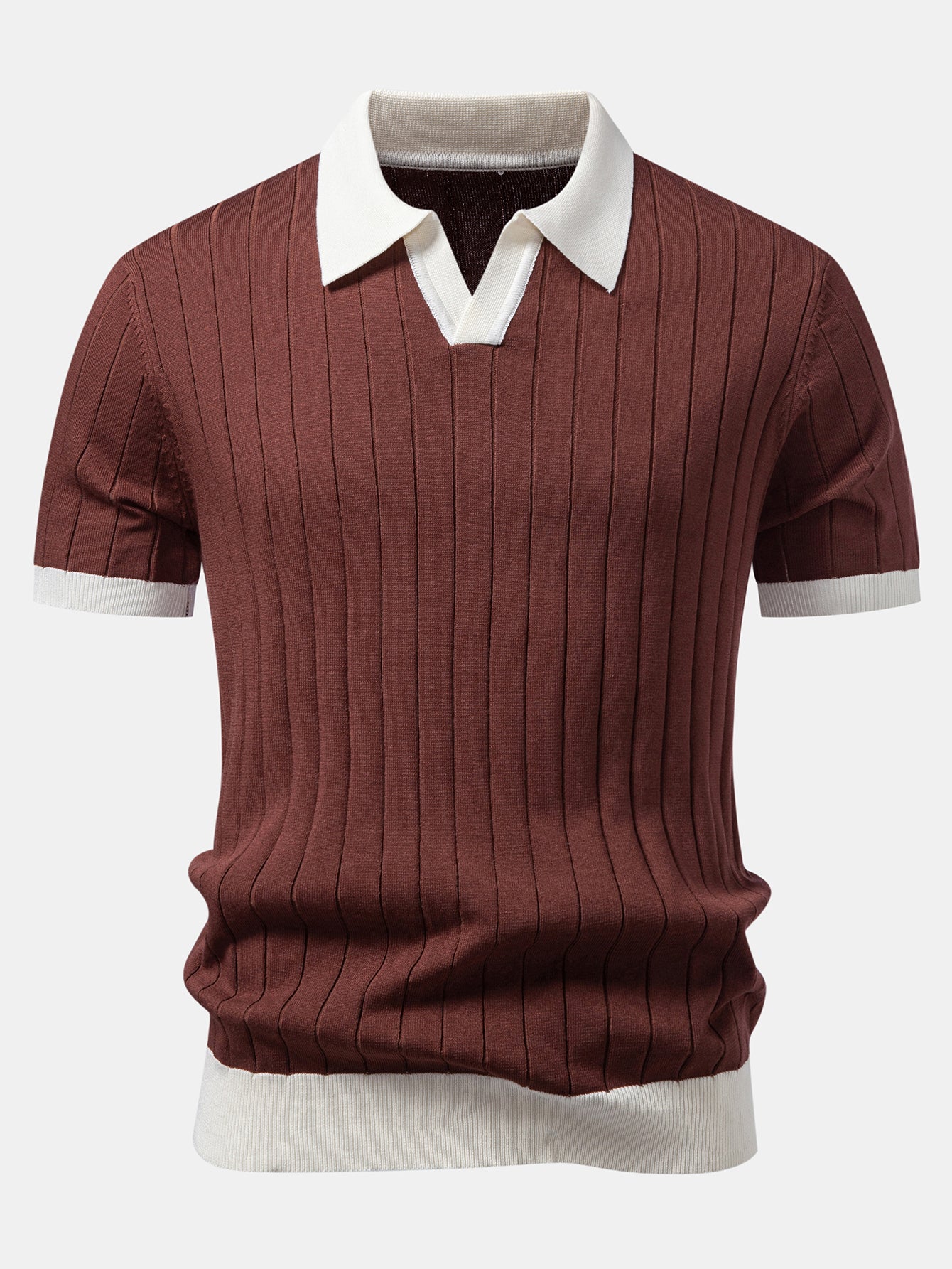 Contrast Trim Stripe Johnny Collar Polo - Image 9