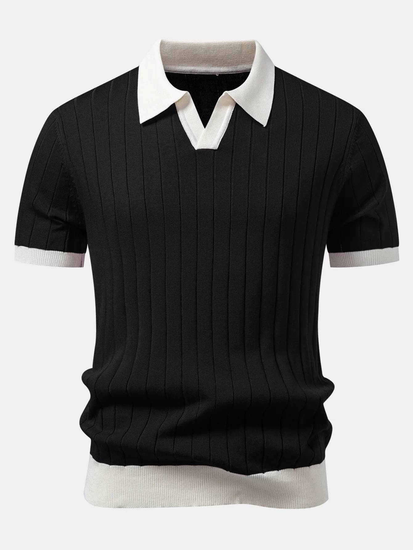 Contrast Trim Stripe Johnny Collar Polo - Image 3