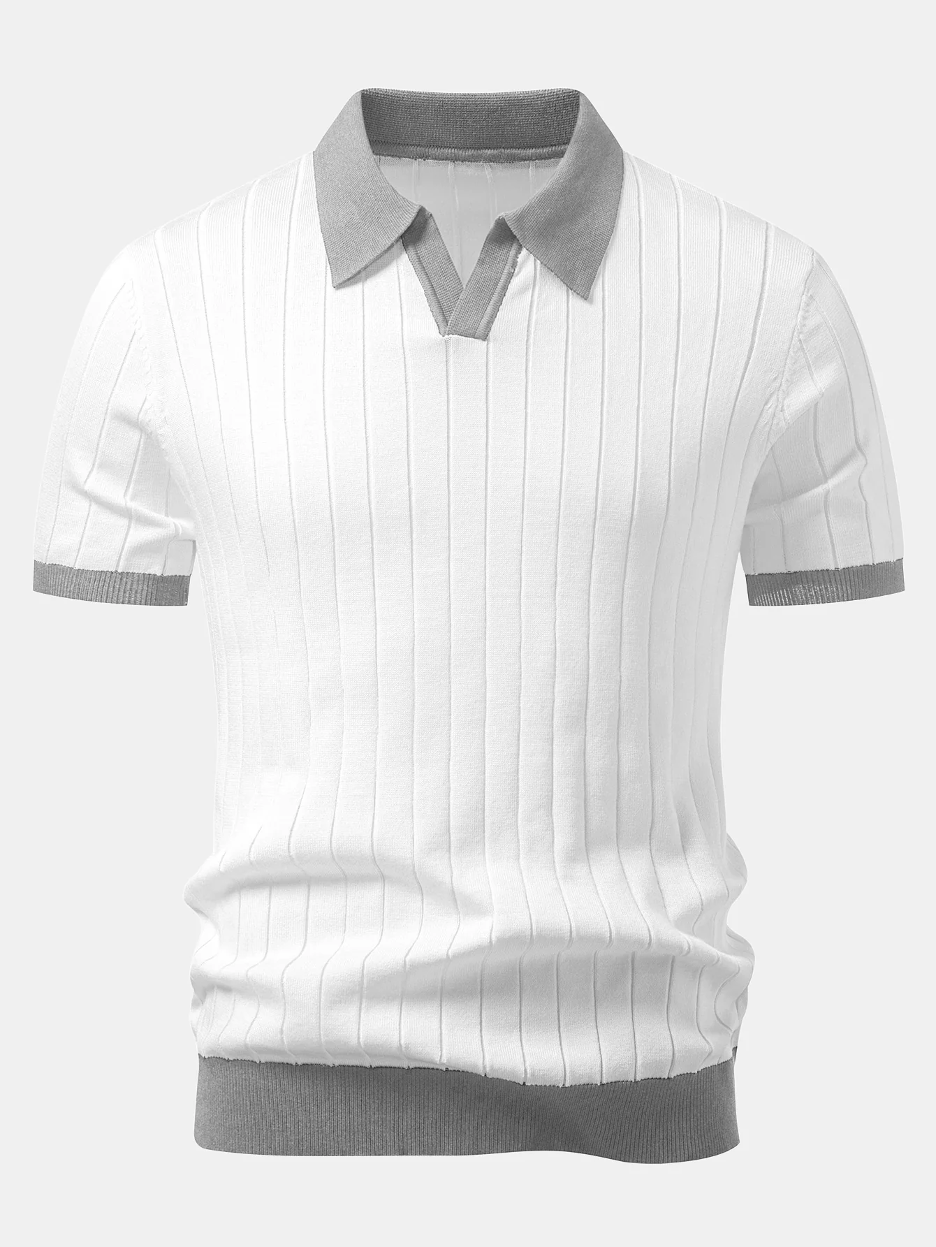 Contrast Trim Stripe Johnny Collar Polo - Image 7