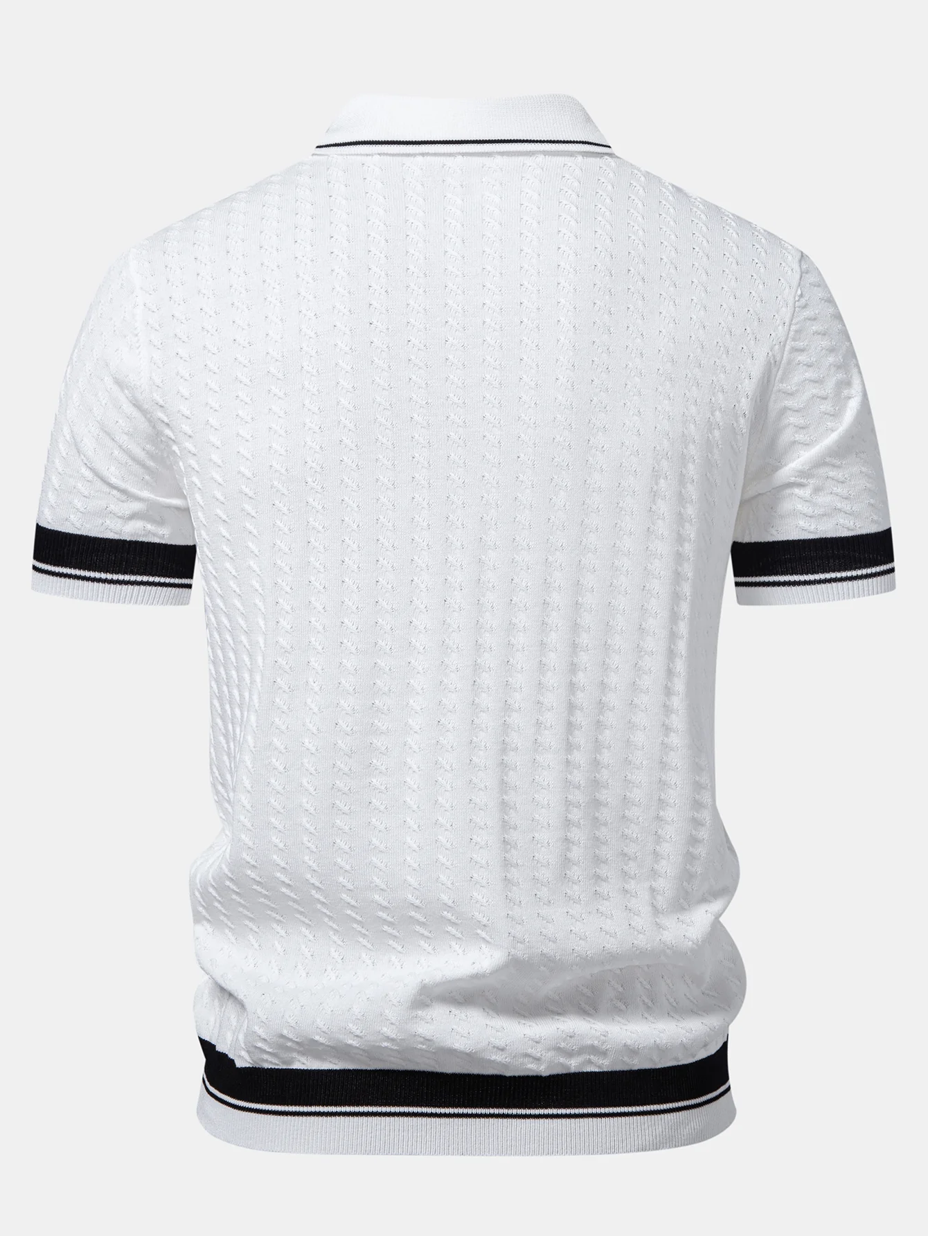 Contrast Trim Textured Johnny Collar Knit Polo - Image 2
