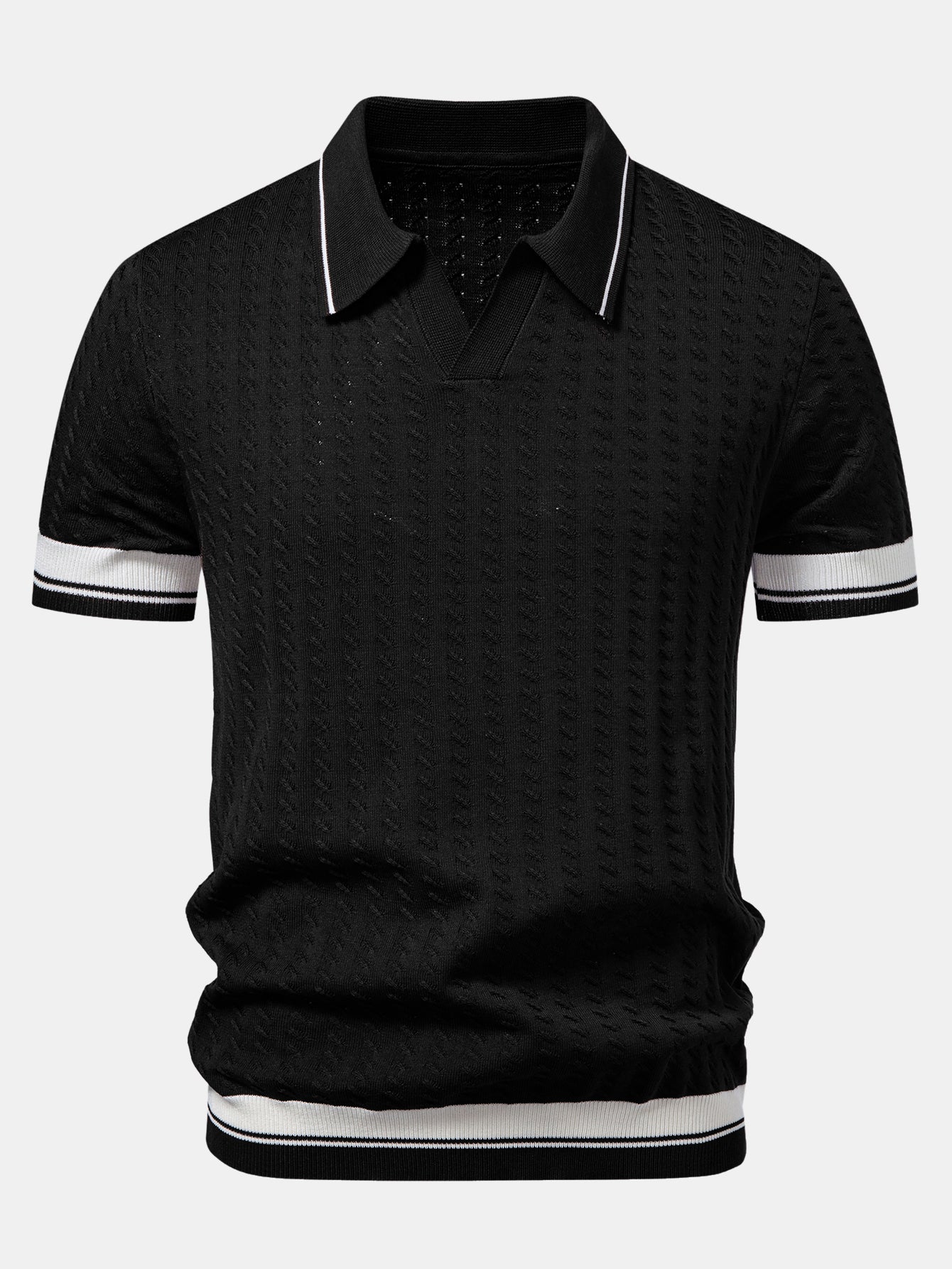 Contrast Trim Textured Johnny Collar Knit Polo - Image 3