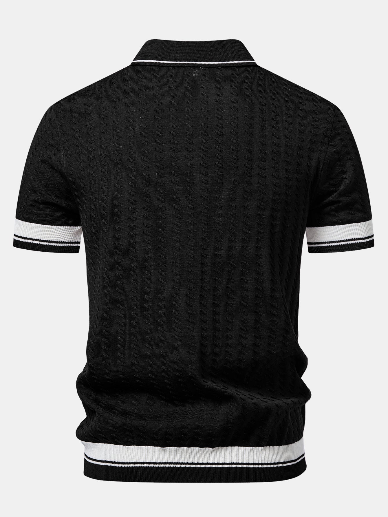 Contrast Trim Textured Johnny Collar Knit Polo - Image 4