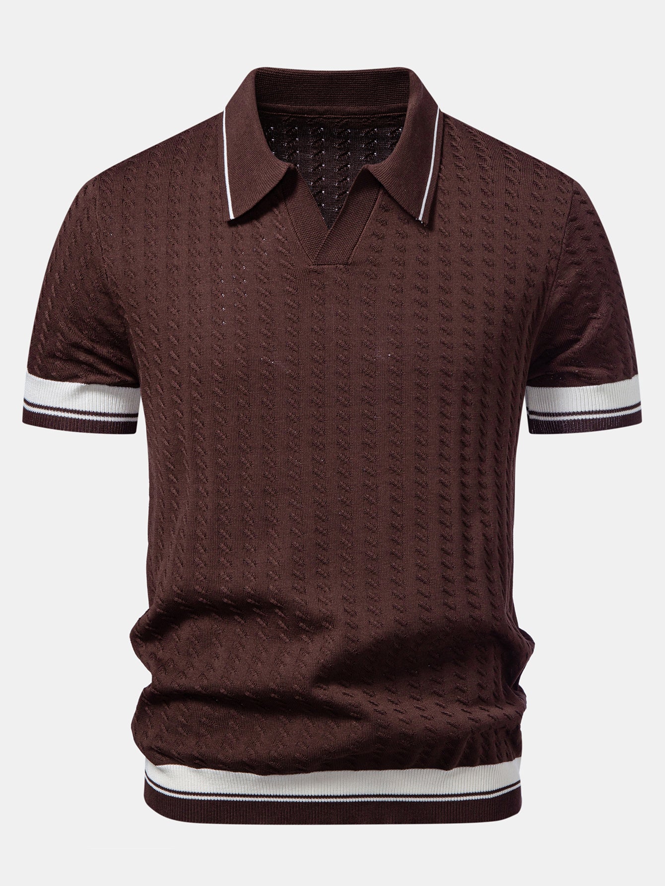 Contrast Trim Textured Johnny Collar Knit Polo - Image 5