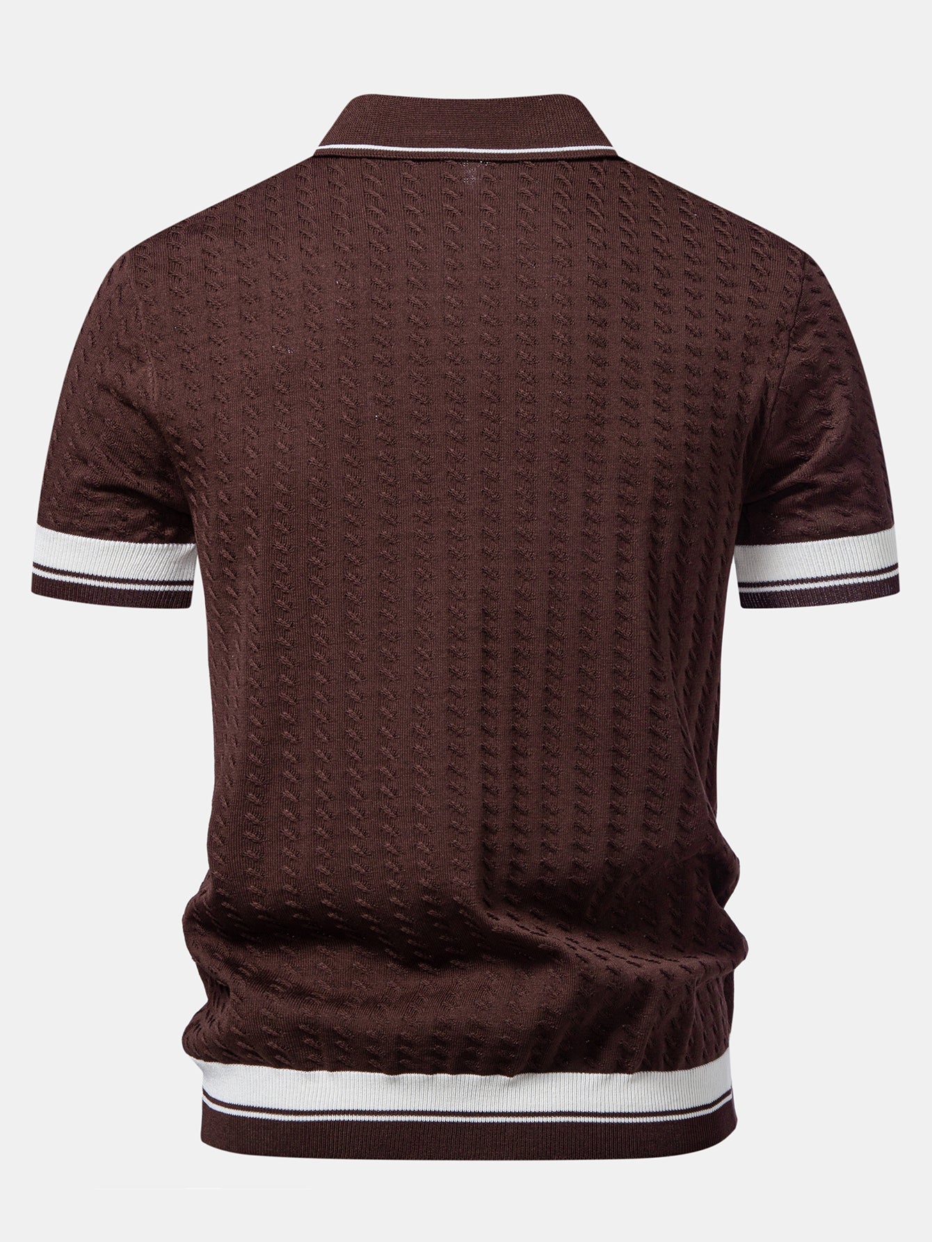 Contrast Trim Textured Johnny Collar Knit Polo - Image 6