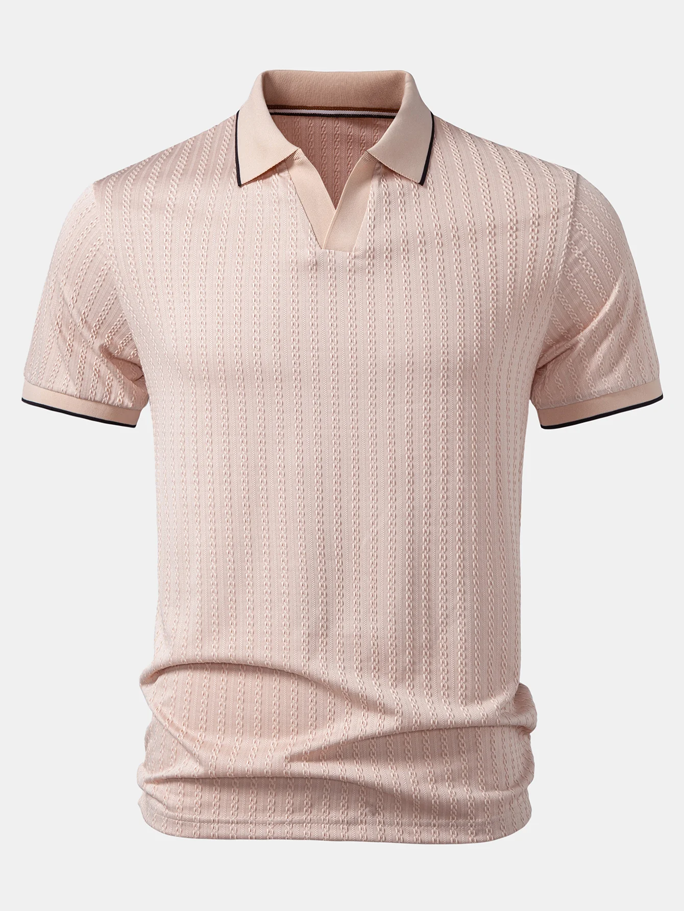 Contrast Trim Textured Knit Polo - Image 3