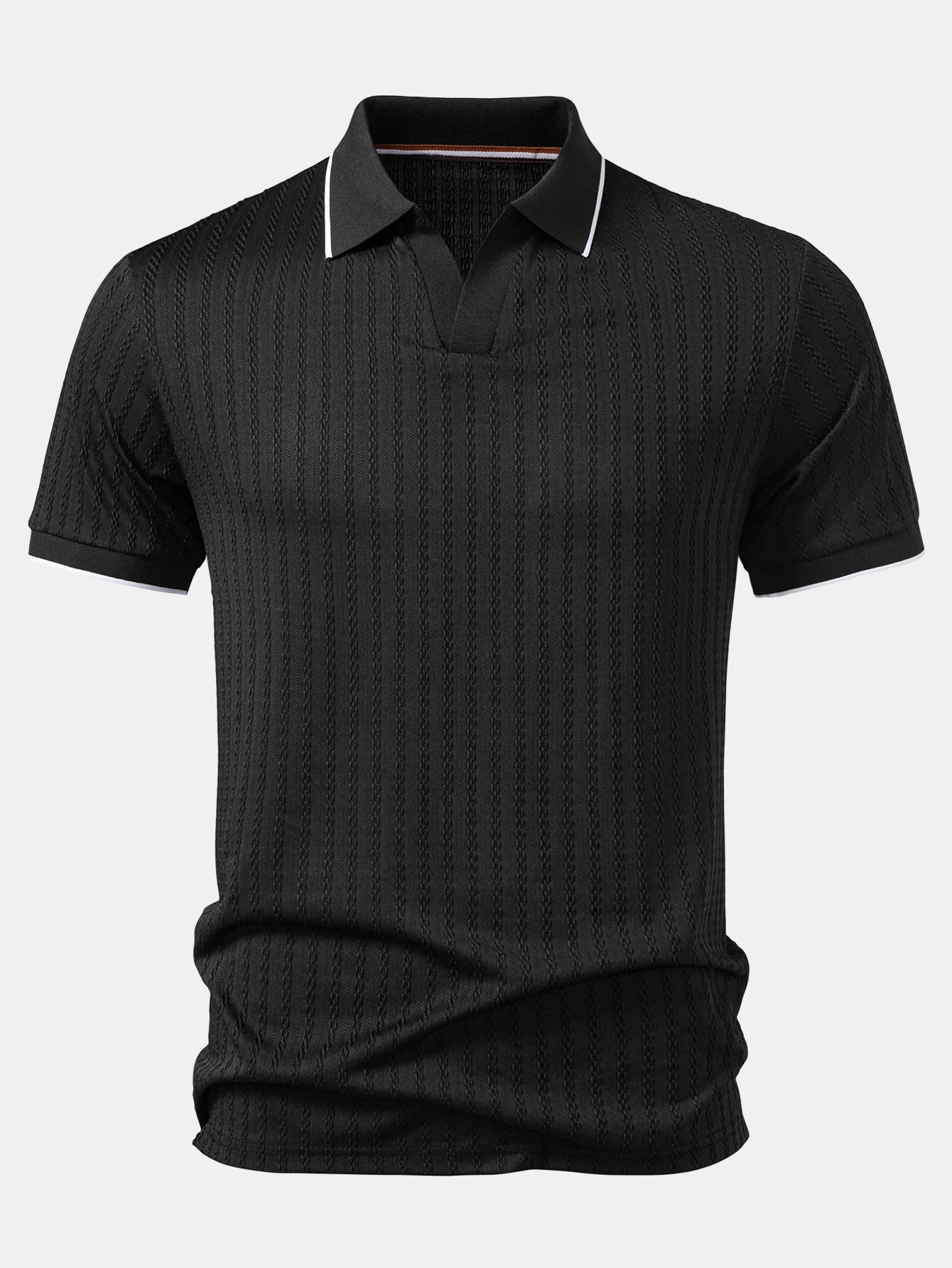 Contrast Trim Textured Knit Polo - Image 5