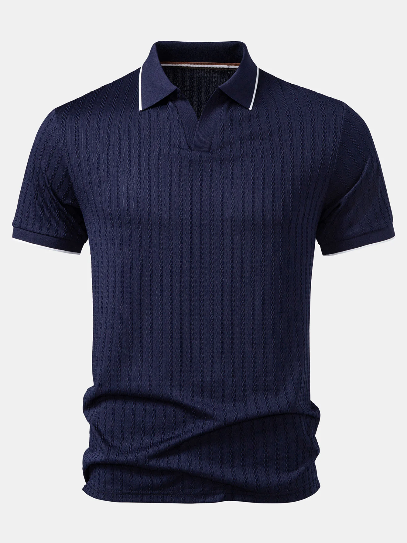 Contrast Trim Textured Knit Polo - Image 7