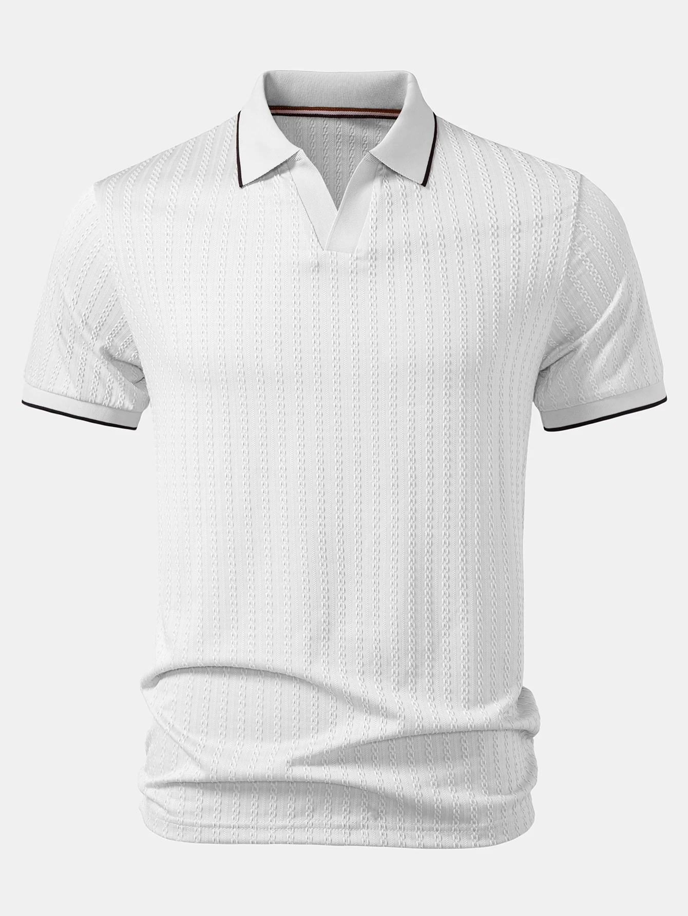 Contrast Trim Textured Knit Polo - Image 9