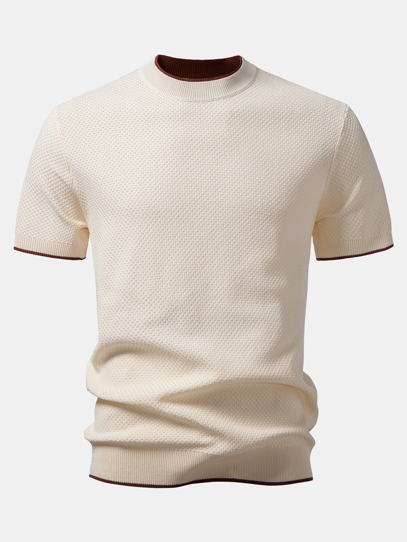 Contrast Trim Textured Knit T-Shirt