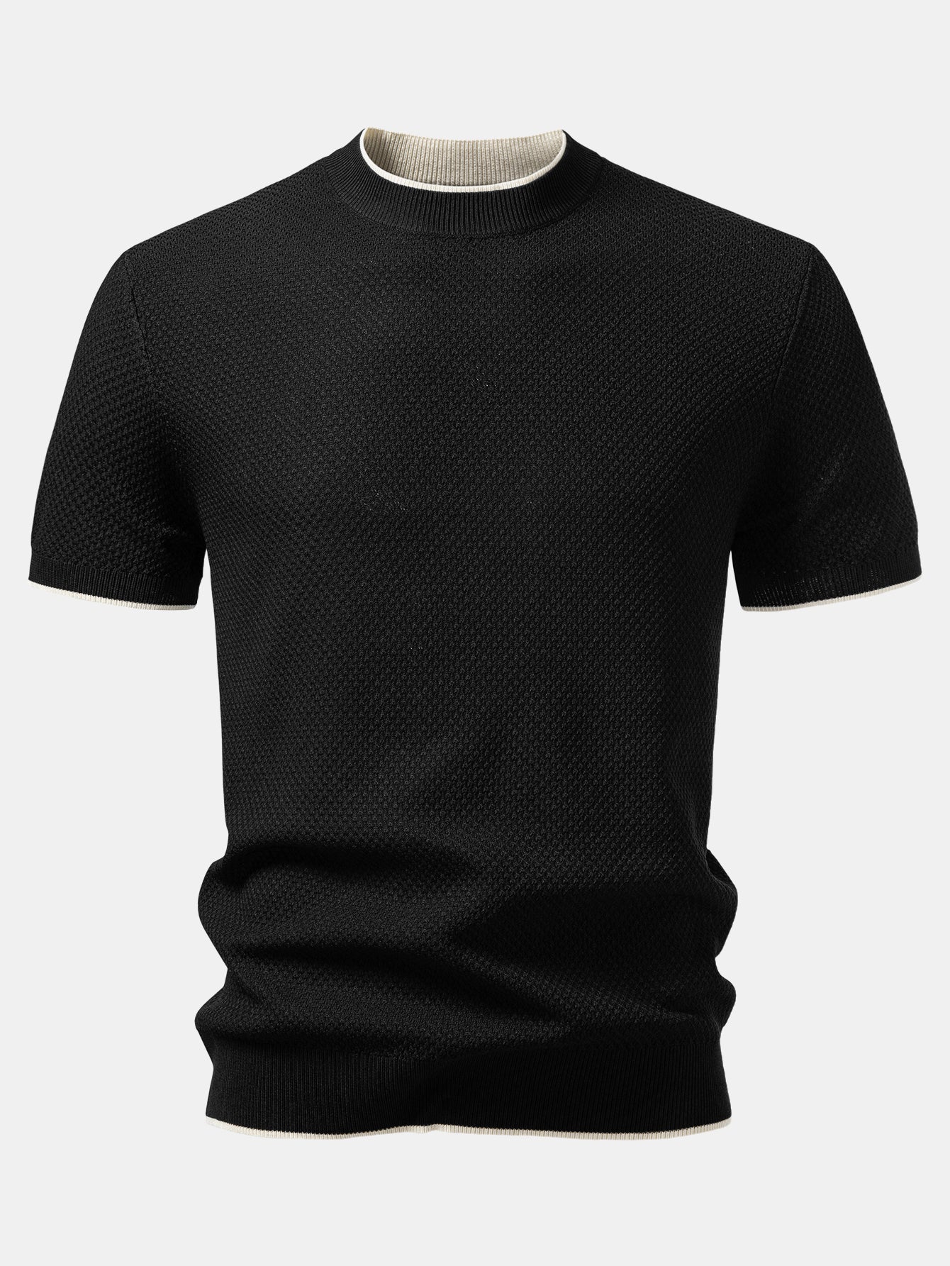 Contrast Trim Textured Knit T-Shirt - Image 3