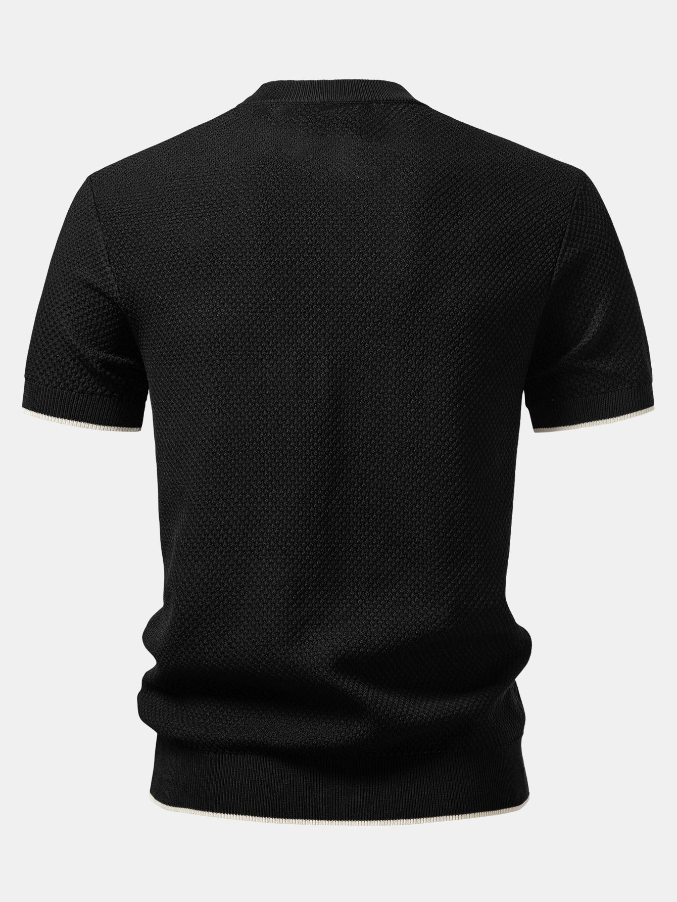 Contrast Trim Textured Knit T-Shirt - Image 4