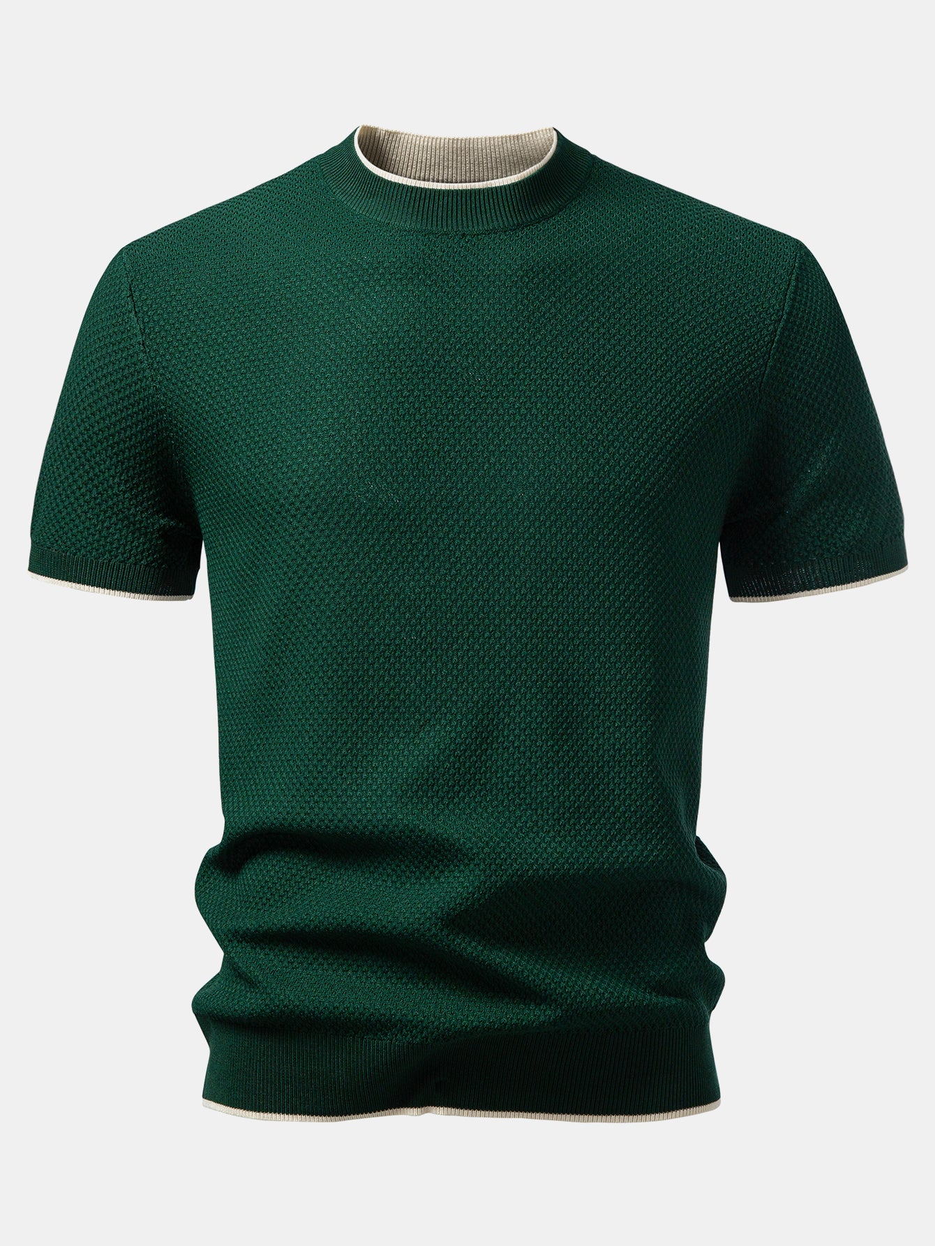 Contrast Trim Textured Knit T-Shirt - Image 5