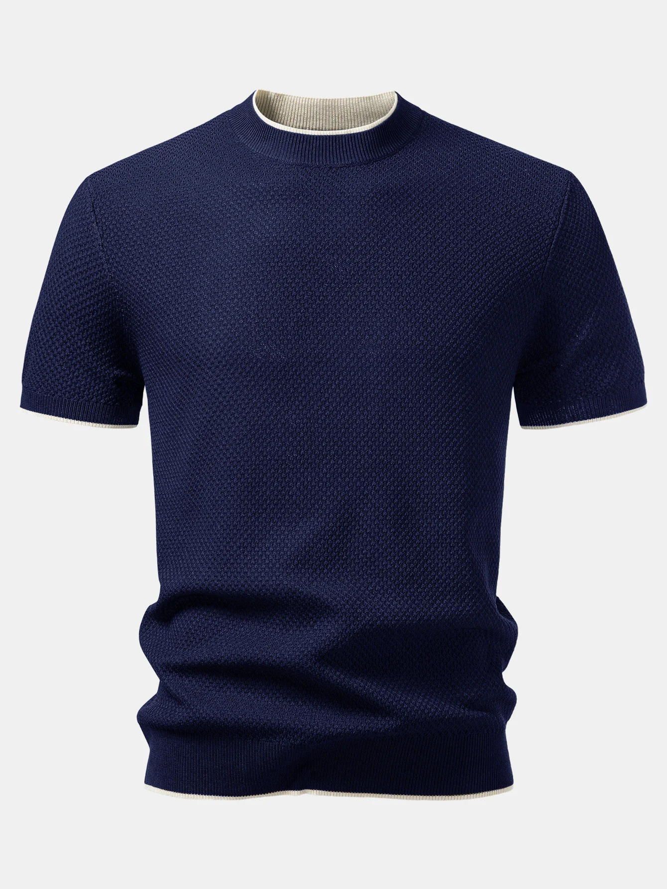 Contrast Trim Textured Knit T-Shirt - Image 7