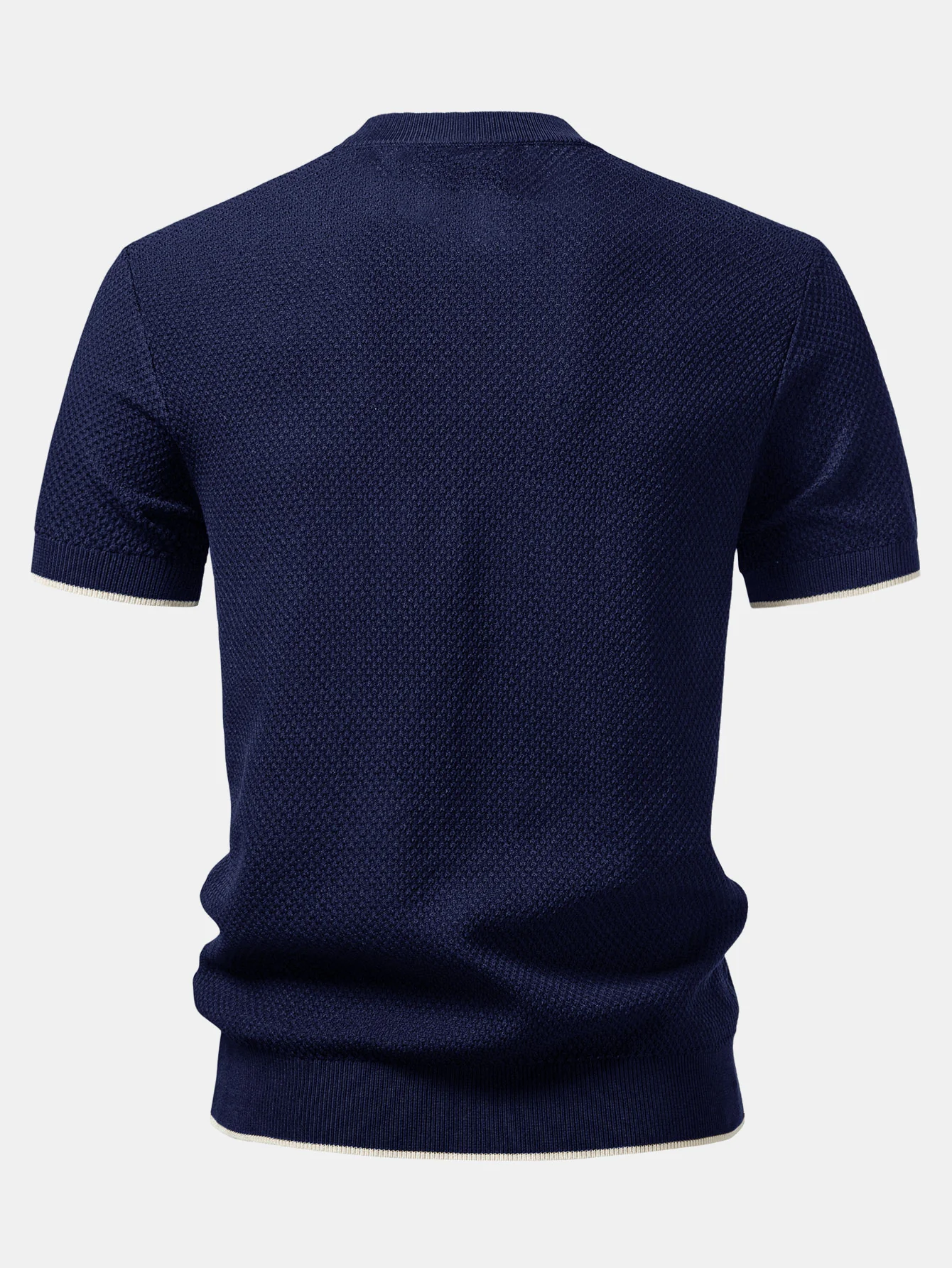 Contrast Trim Textured Knit T-Shirt - Image 8