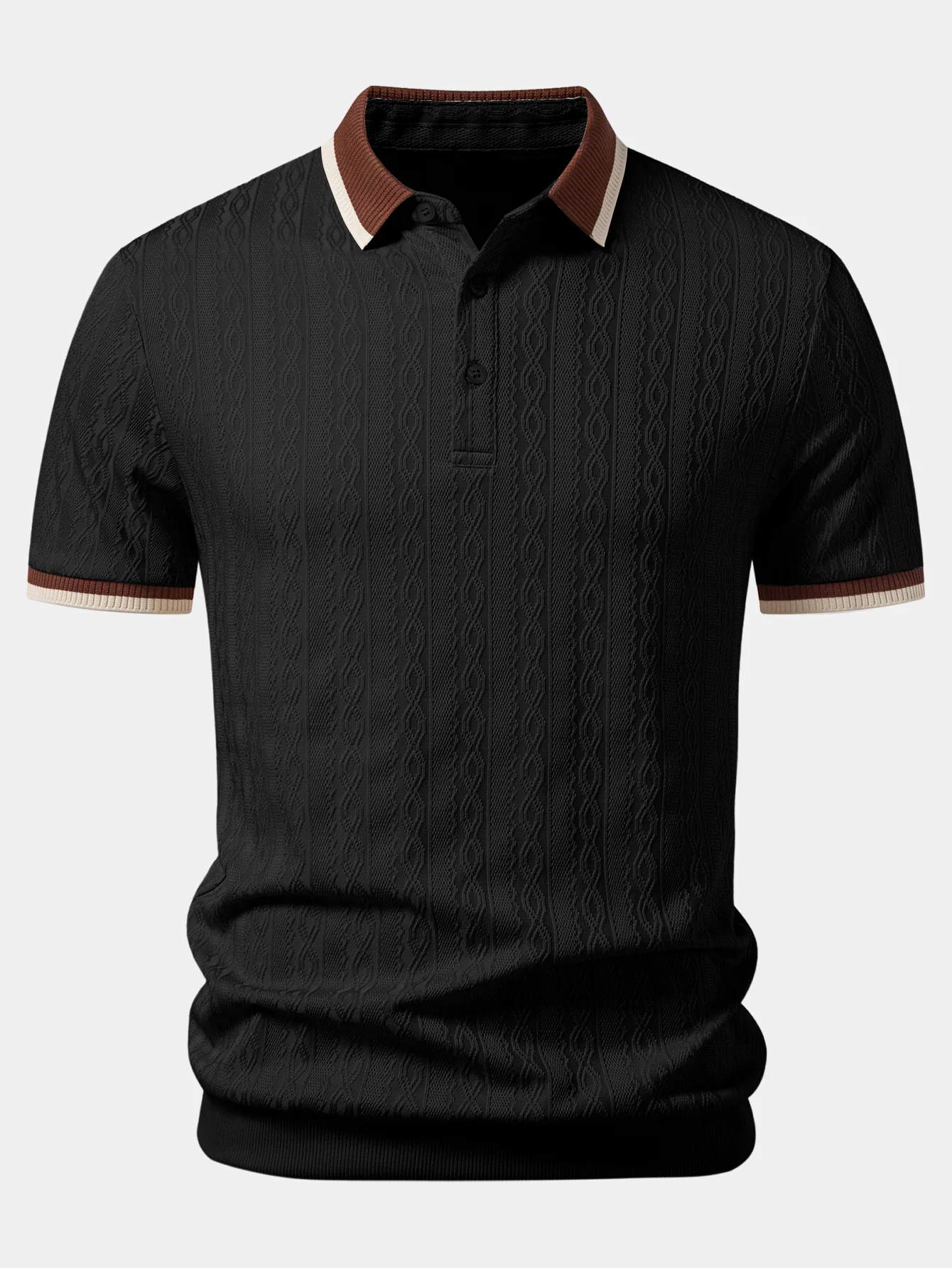Contrast Trim Textured Knit Polo - Image 3