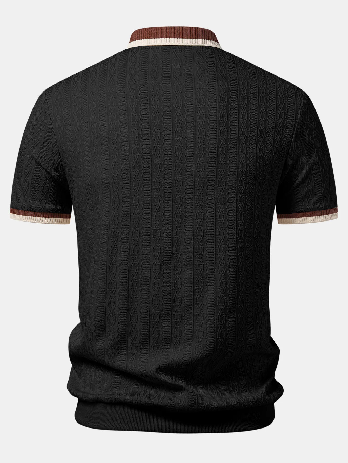 Contrast Trim Textured Knit Polo - Image 4
