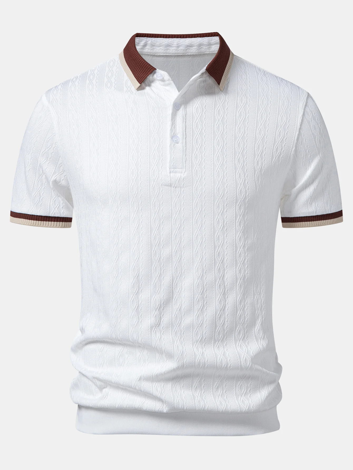 Contrast Trim Textured Knit Polo - Image 5