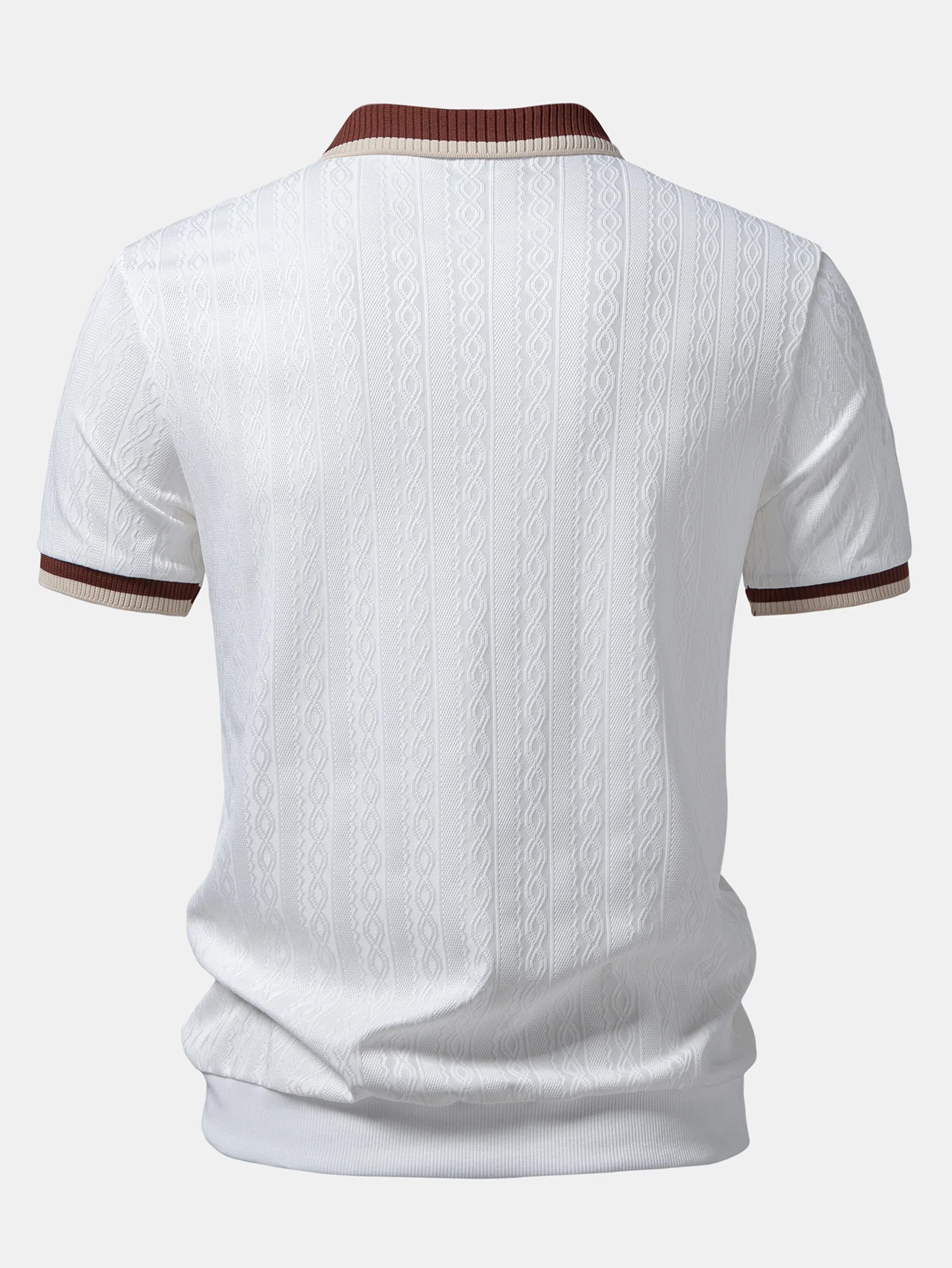 Contrast Trim Textured Zipper Knit Polo & Elastic Waist Chino Shorts - Image 11