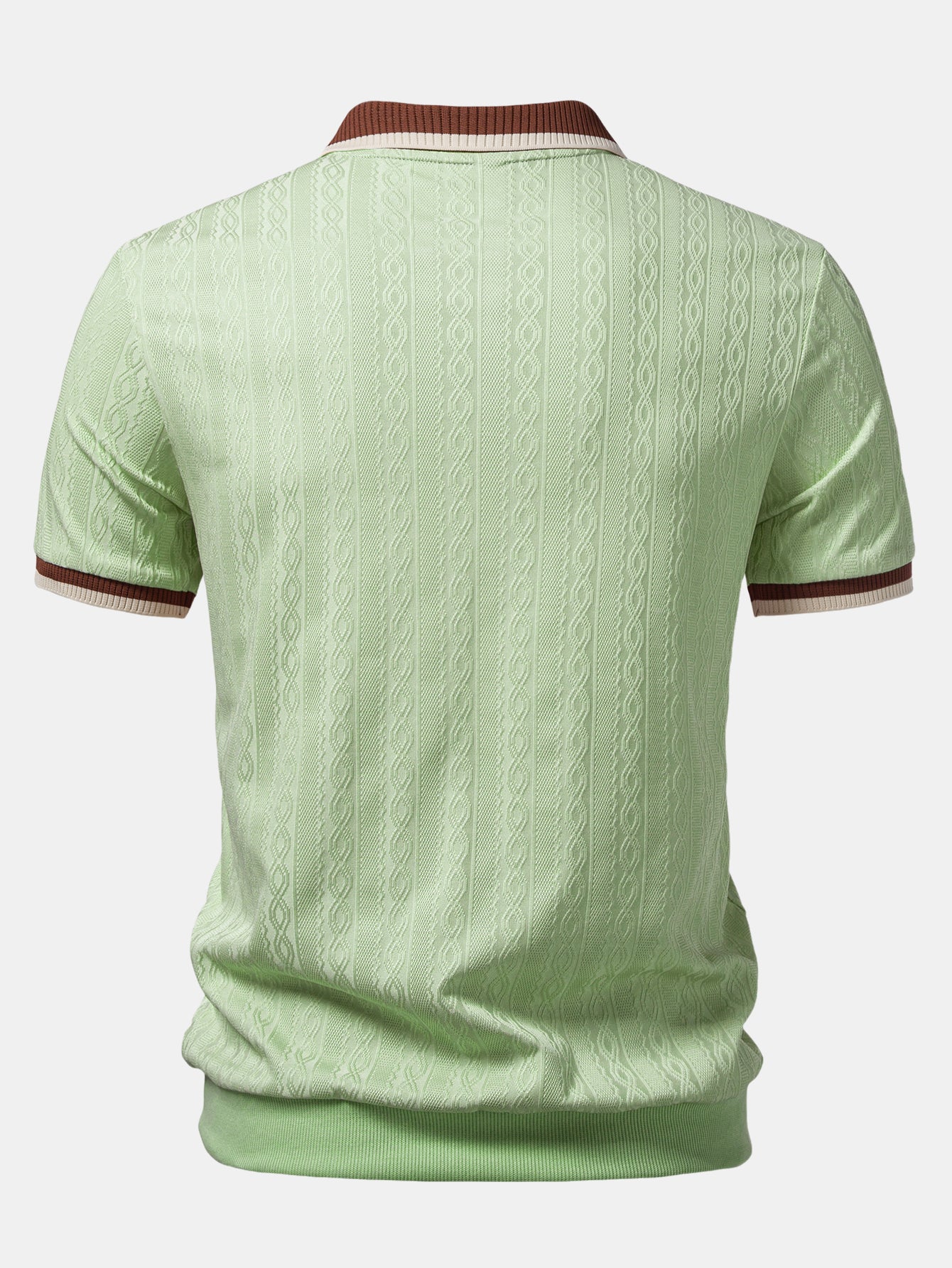 Contrast Trim Textured Zipper Knit Polo & Elastic Waist Chino Shorts - Image 13