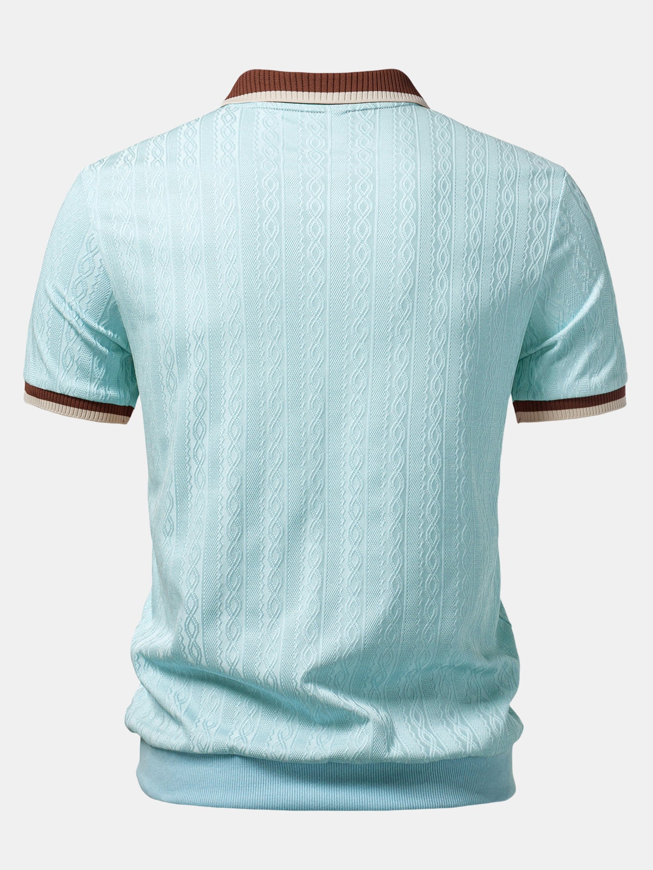 Contrast Trim Textured Zipper Knit Polo & Elastic Waist Chino Shorts - Image 15