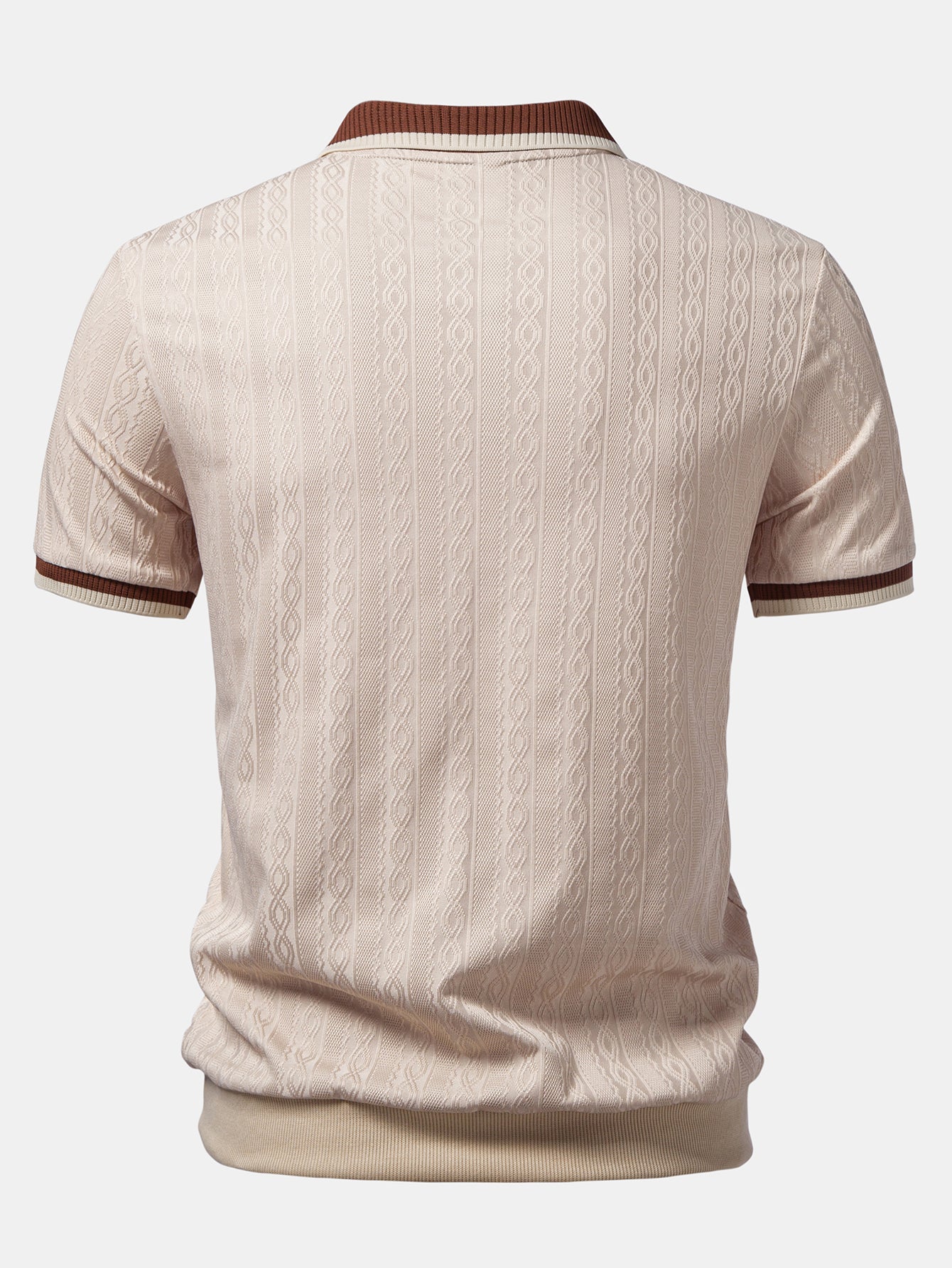 Contrast Trim Textured Zipper Knit Polo & Elastic Waist Chino Shorts - Image 7