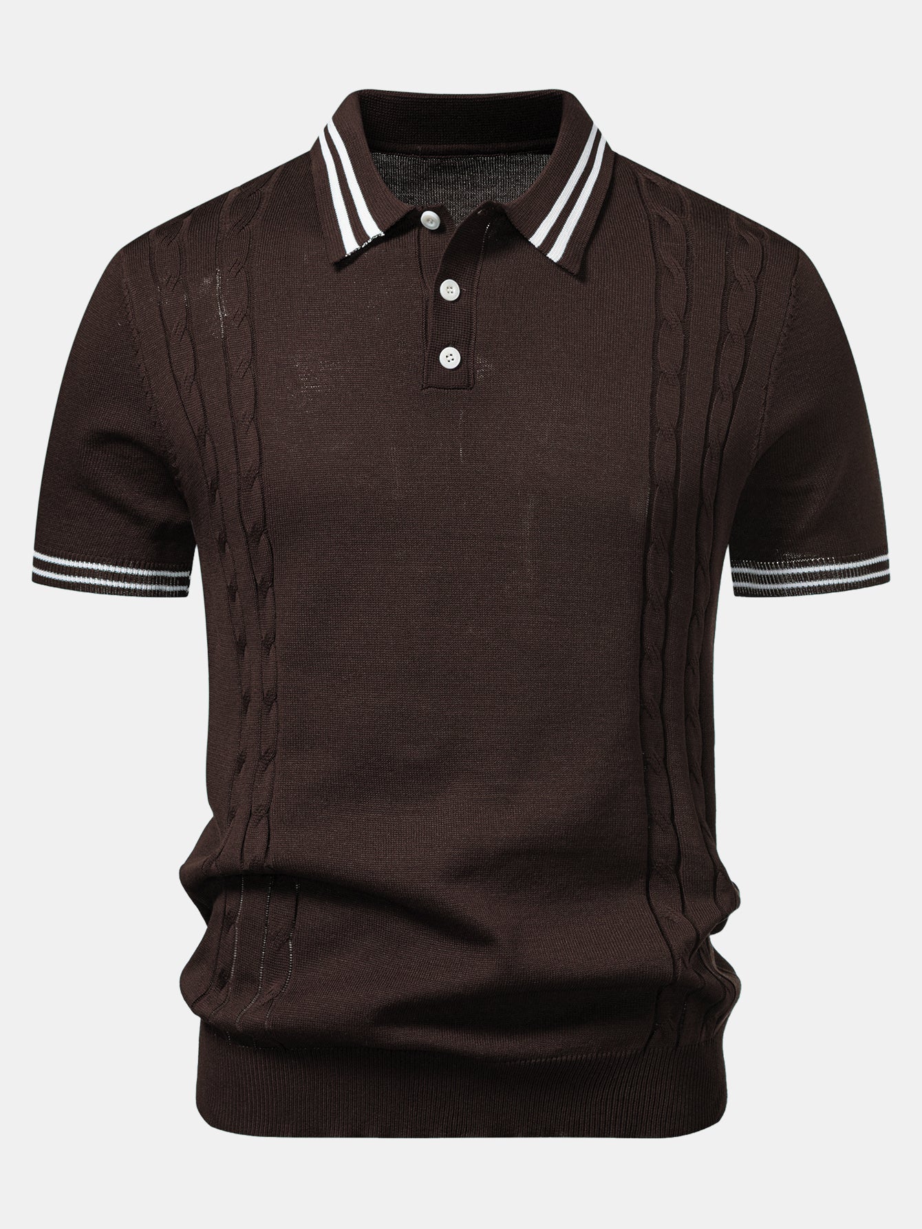 Contrast Trim Twisted Jacquard Knit Polo & Slim Fit Tapered Trousers - Image 11