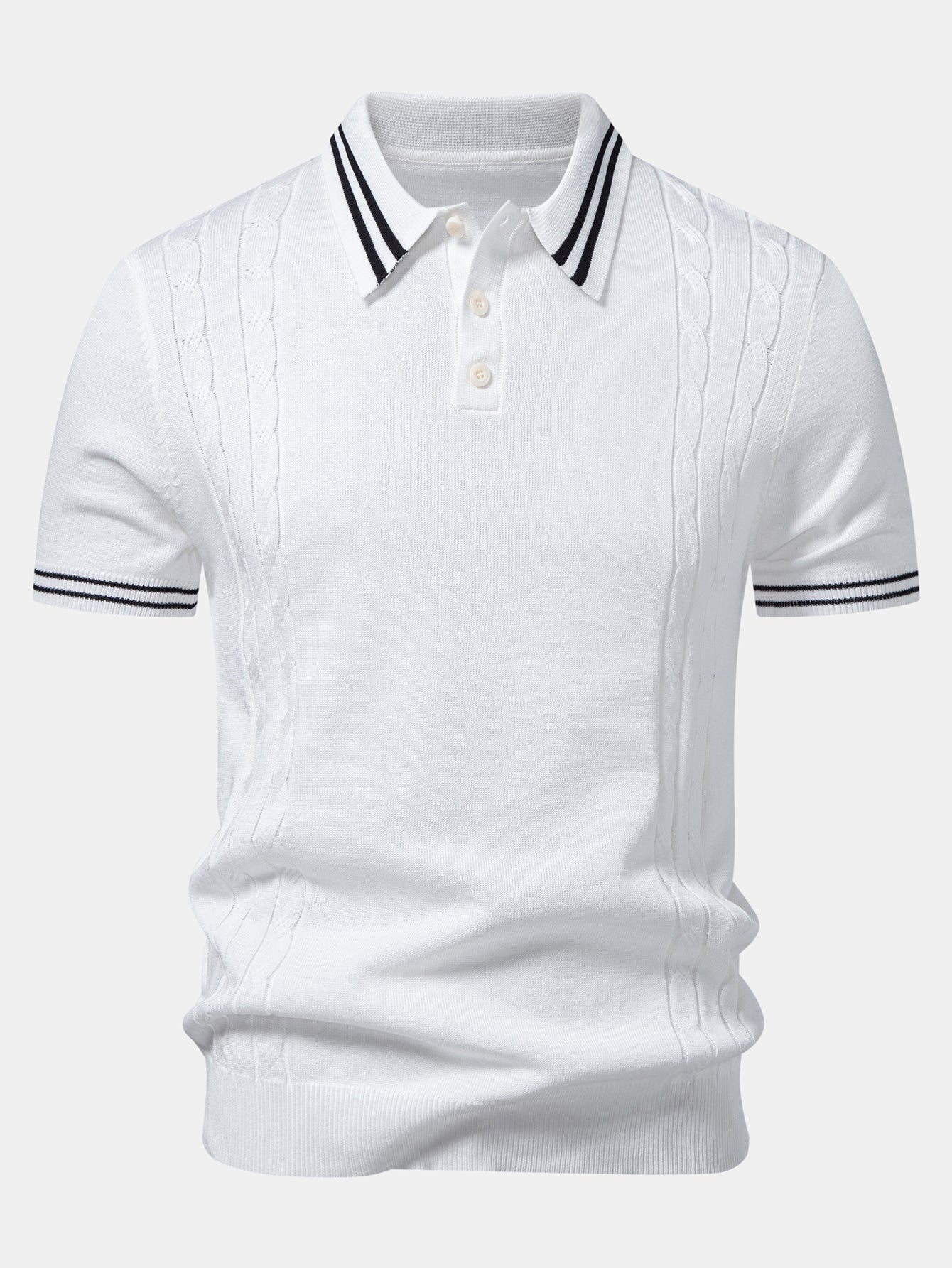 Contrast Trim Twisted Jacquard Knit Polo & Slim Fit Tapered Trousers - Image 5