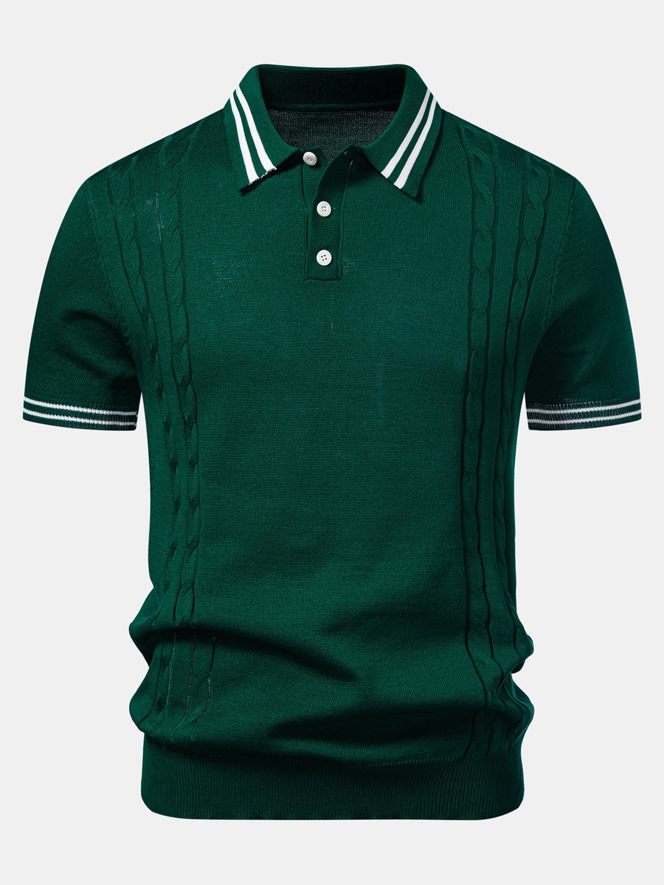 Contrast Trim Twisted Jacquard Knit Polo & Slim Fit Tapered Trousers - Image 7