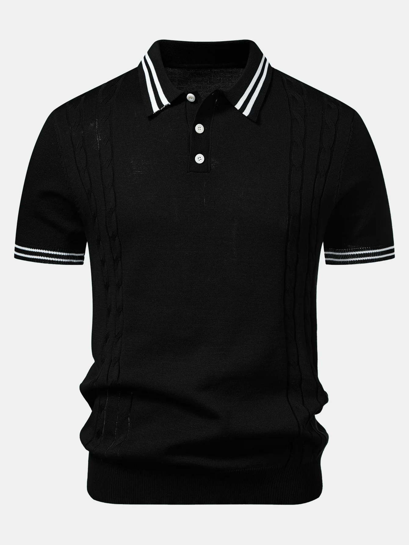 Contrast Trim Twisted Jacquard Knit Polo & Slim Fit Tapered Trousers - Image 9
