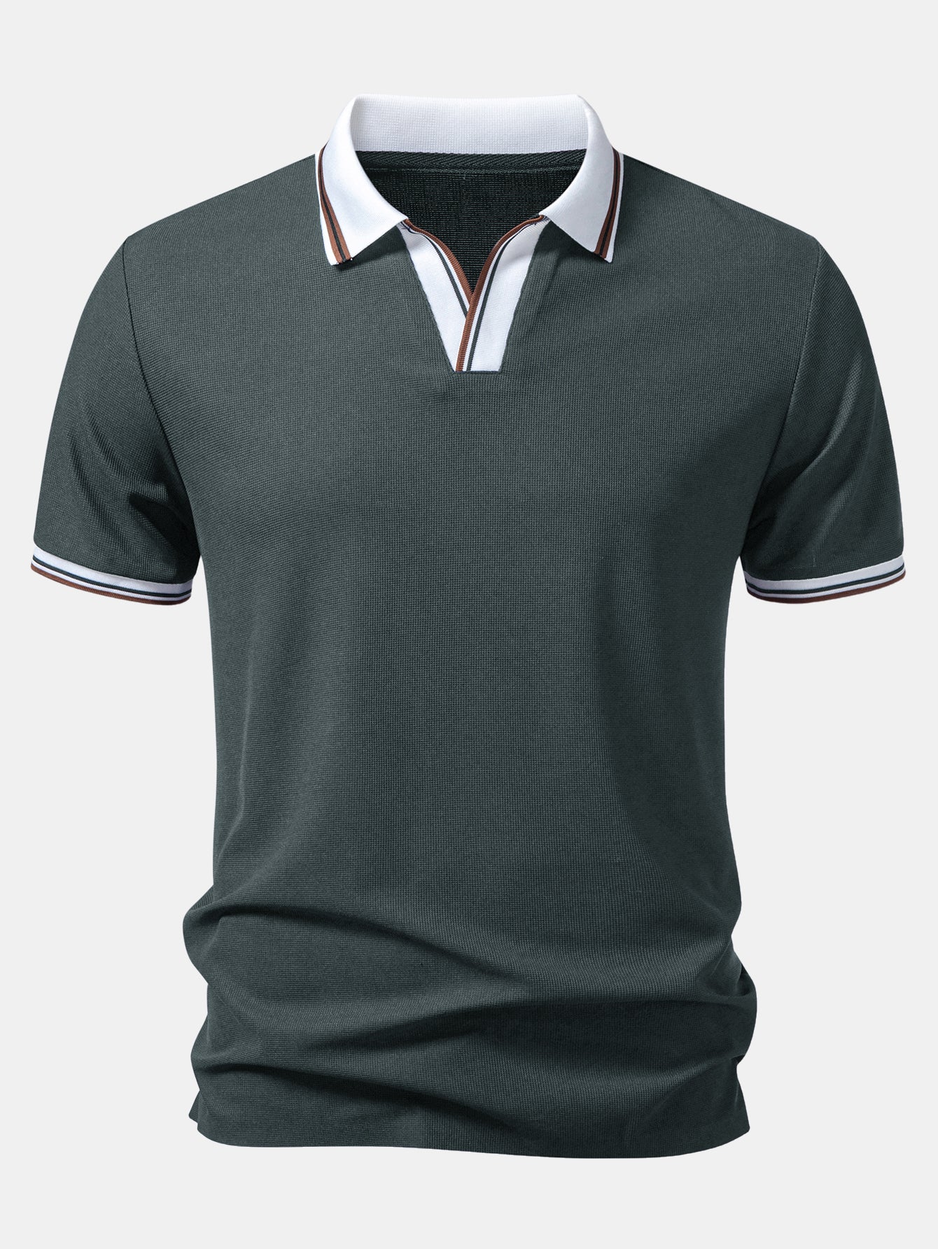 Contrast Trim Waffle Johnny Collar Polo - Image 11