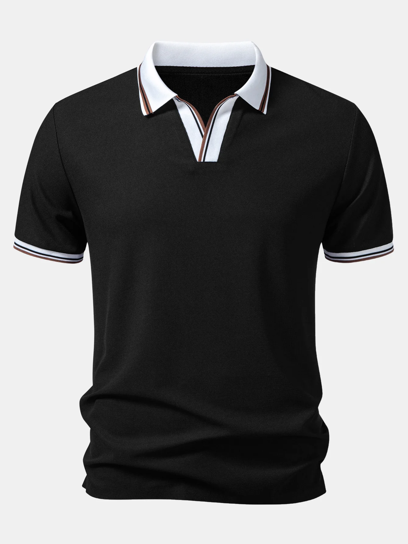 Contrast Trim Waffle Johnny Collar Polo - Image 3