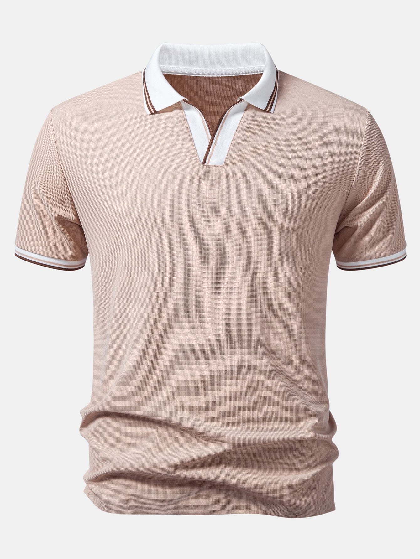 Contrast Trim Waffle Johnny Collar Polo - Image 5