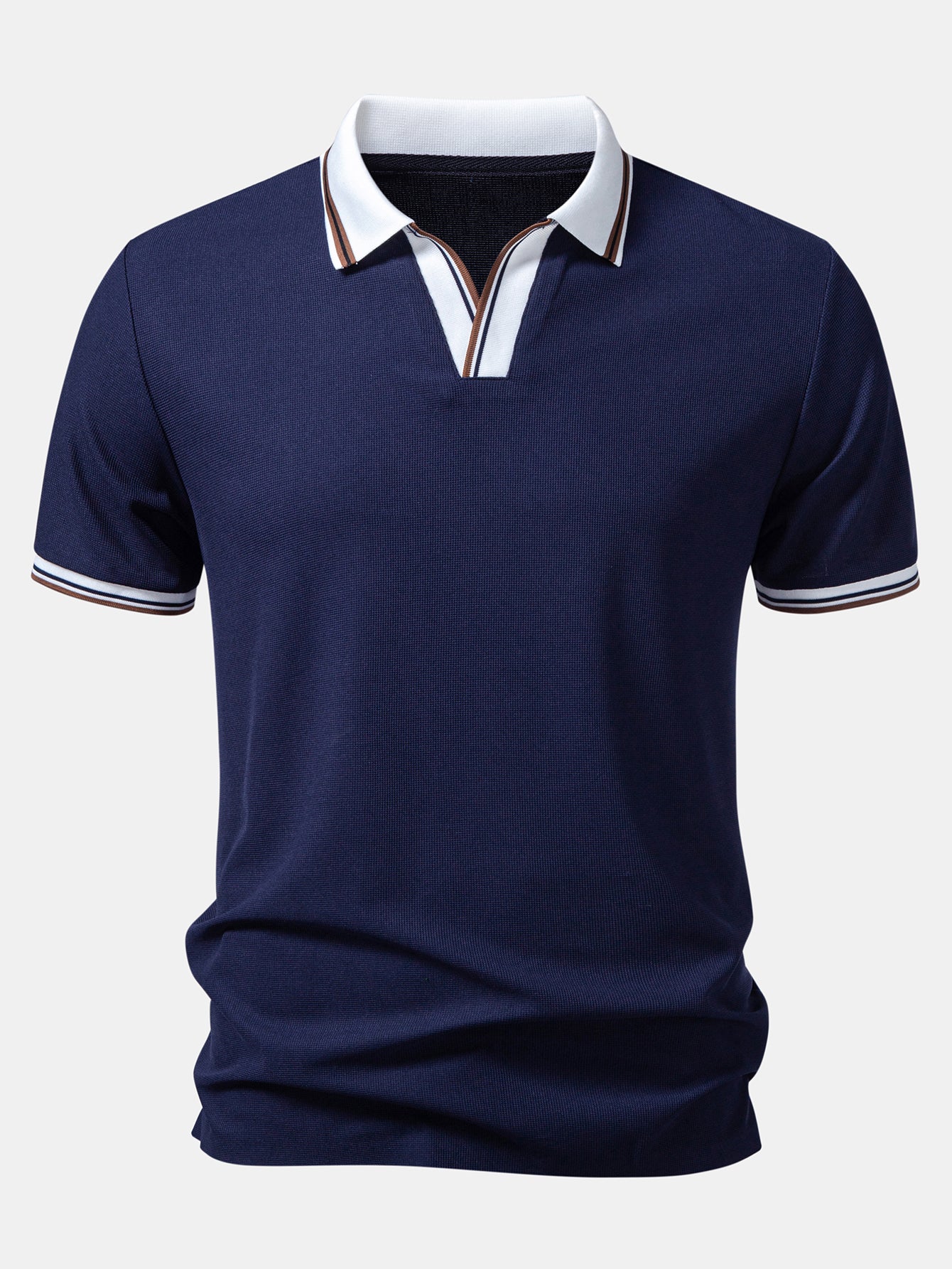 Contrast Trim Waffle Johnny Collar Polo - Image 7