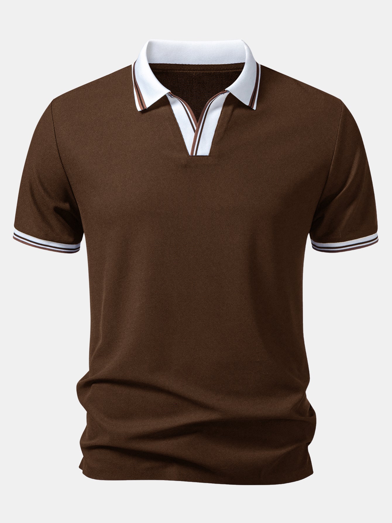 Contrast Trim Waffle Johnny Collar Polo - Image 9
