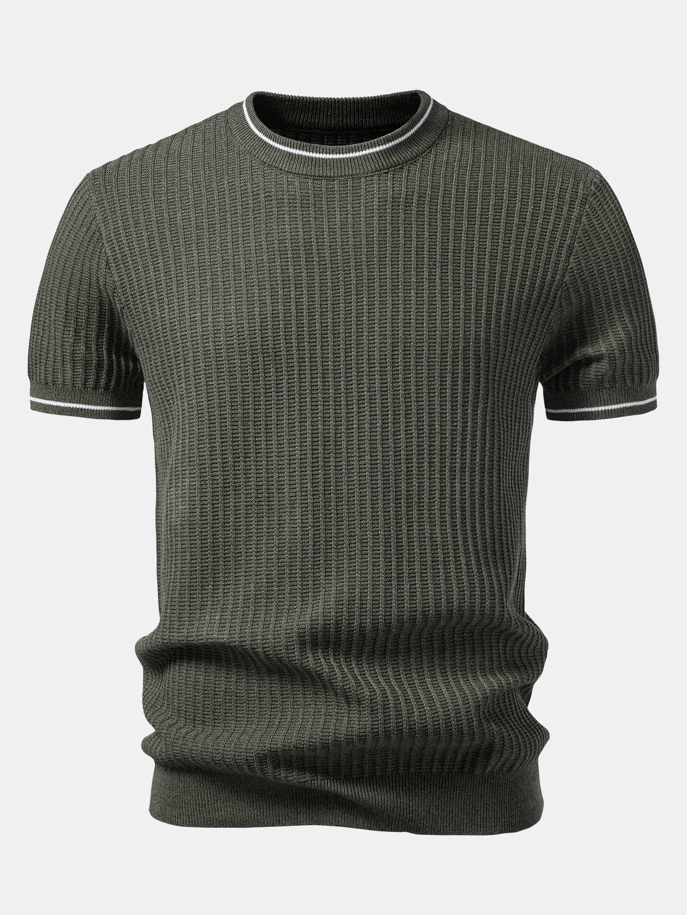 Contrast Trim Waffle Knit T-Shirt - Image 5