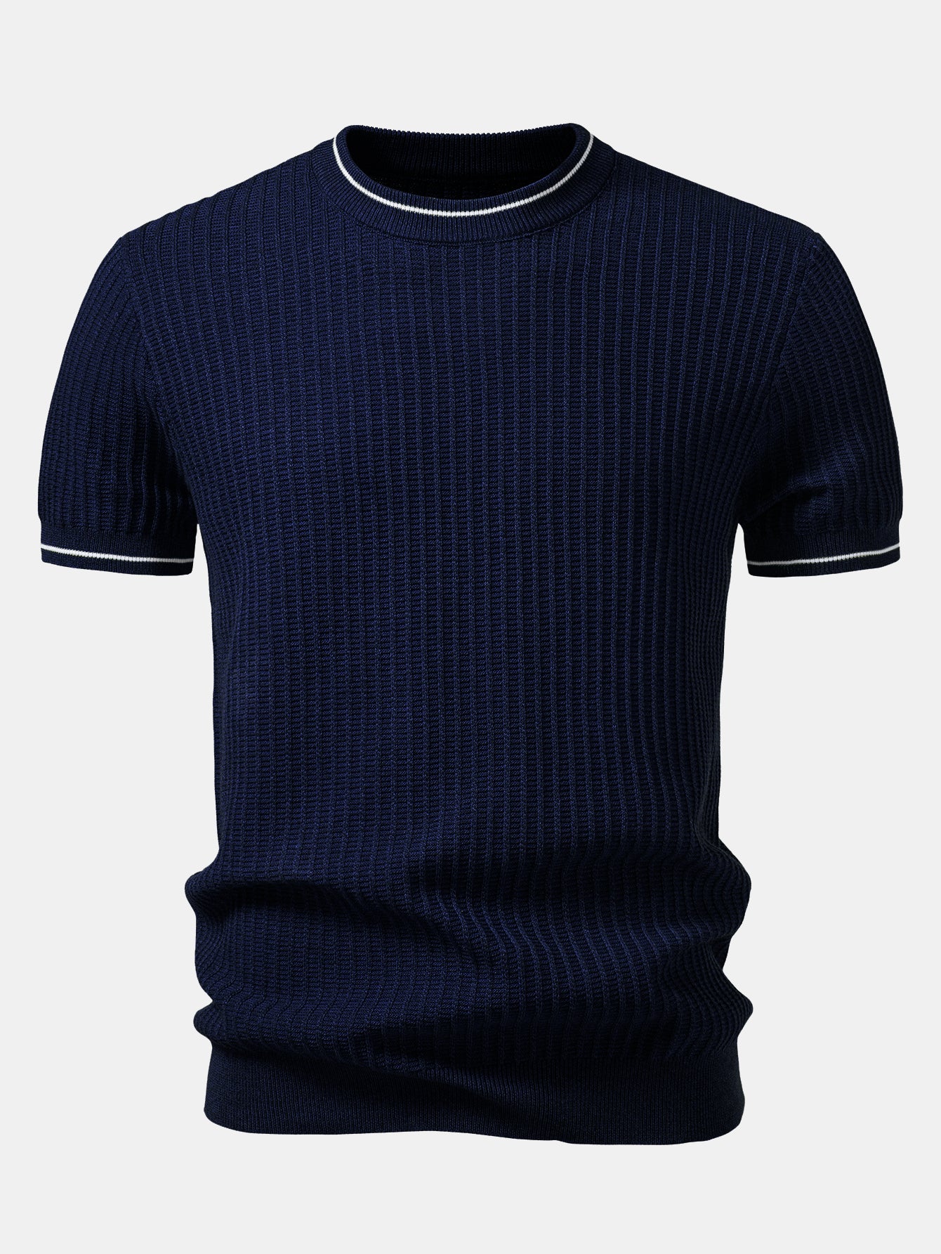 Contrast Trim Waffle Knit T-Shirt - Image 7