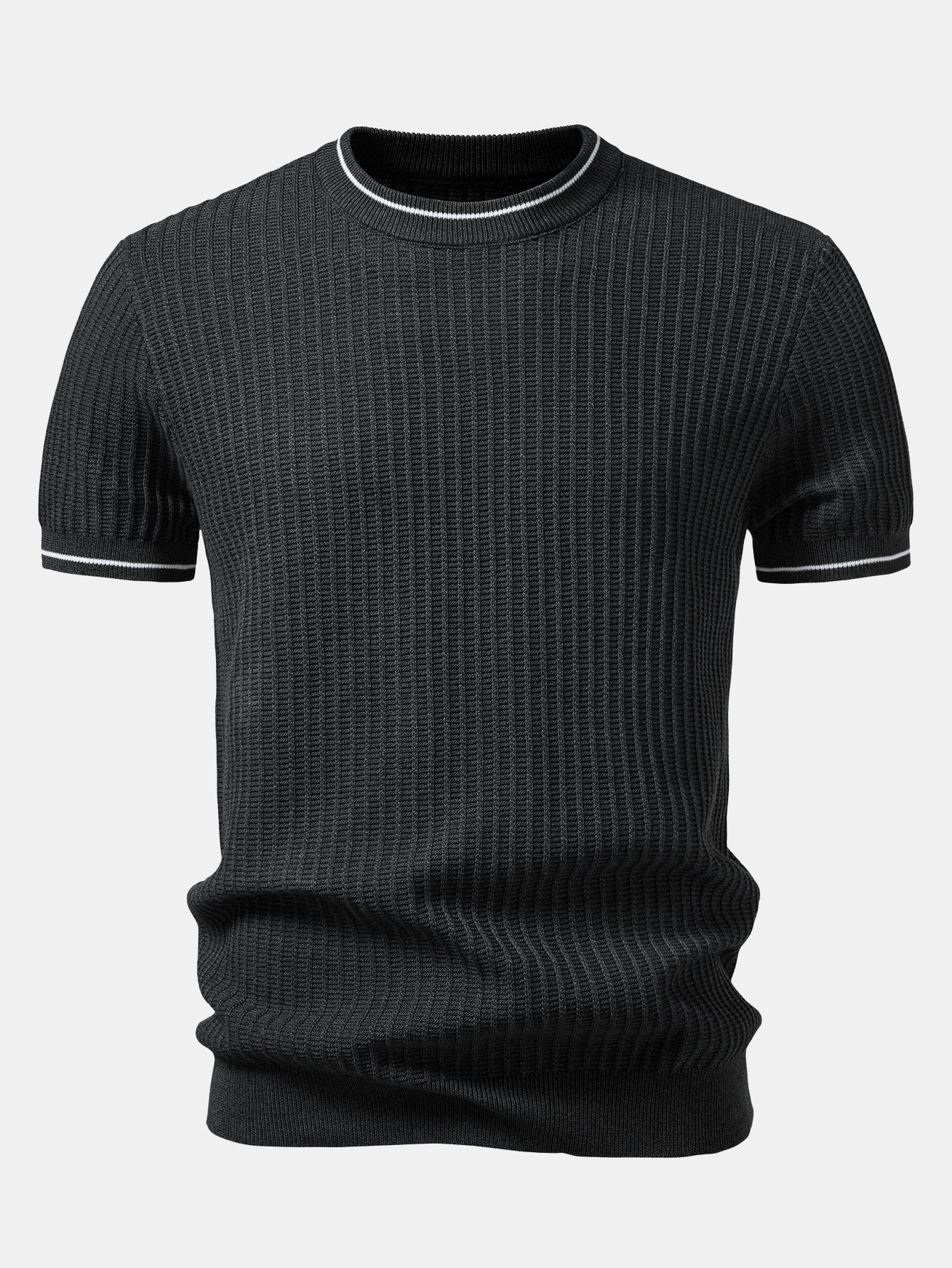 Contrast Trim Waffle Knit T-Shirt - Image 9