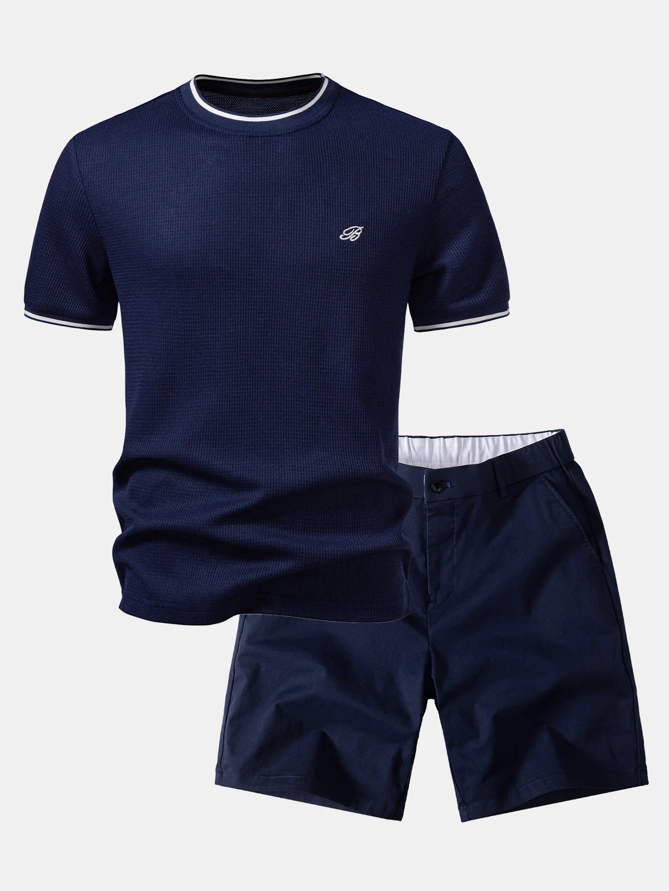 Contrast Trim Waffle Ringer T-Shirt & Elastic Waist Chino Shorts - Image 2