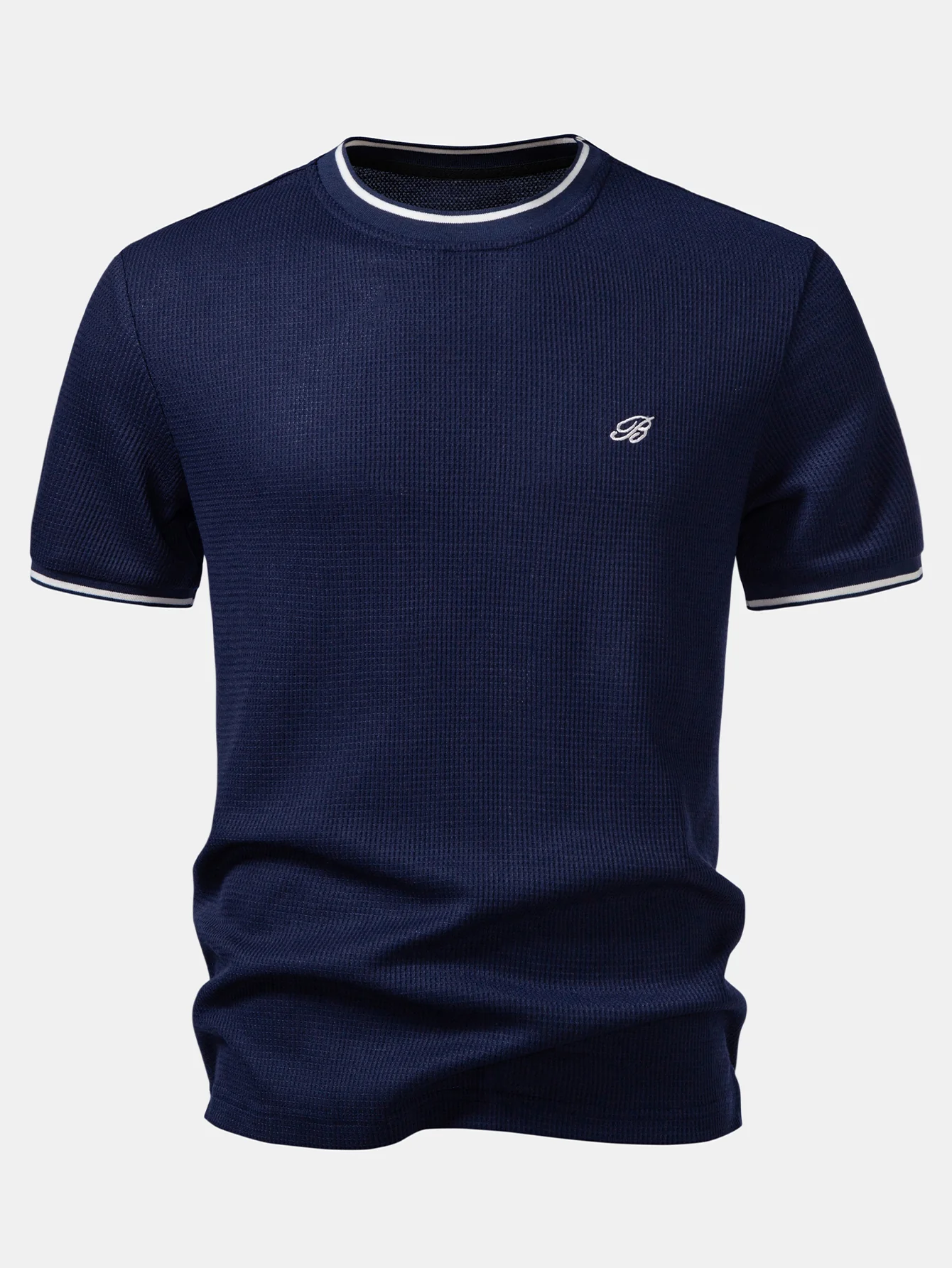 Contrast Trim Waffle Ringer T-Shirt & Elastic Waist Chino Shorts - Image 5