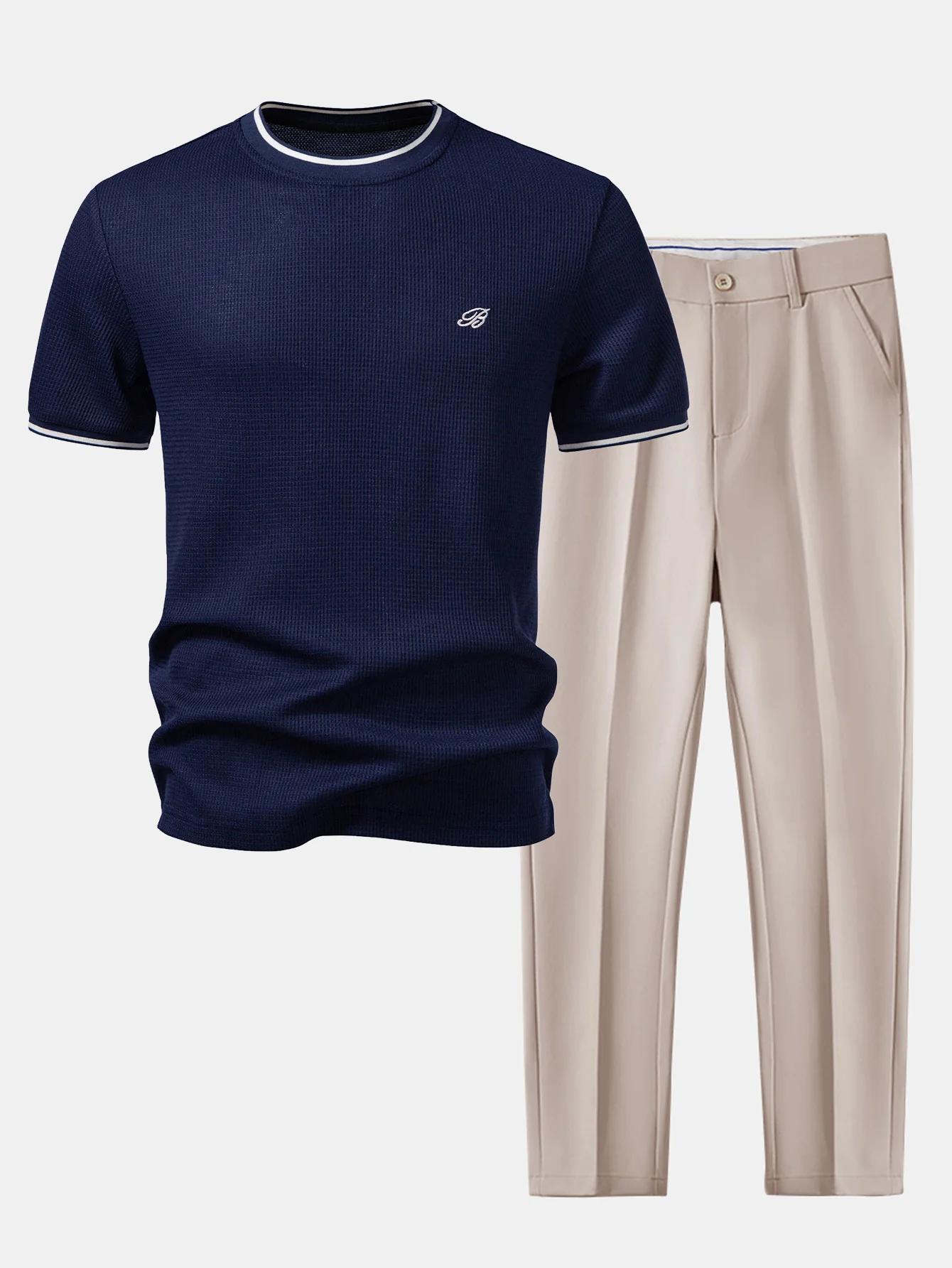 Contrast Trim Waffle Ringer T-Shirt & Slim Fit Tapered Trousers - Image 2