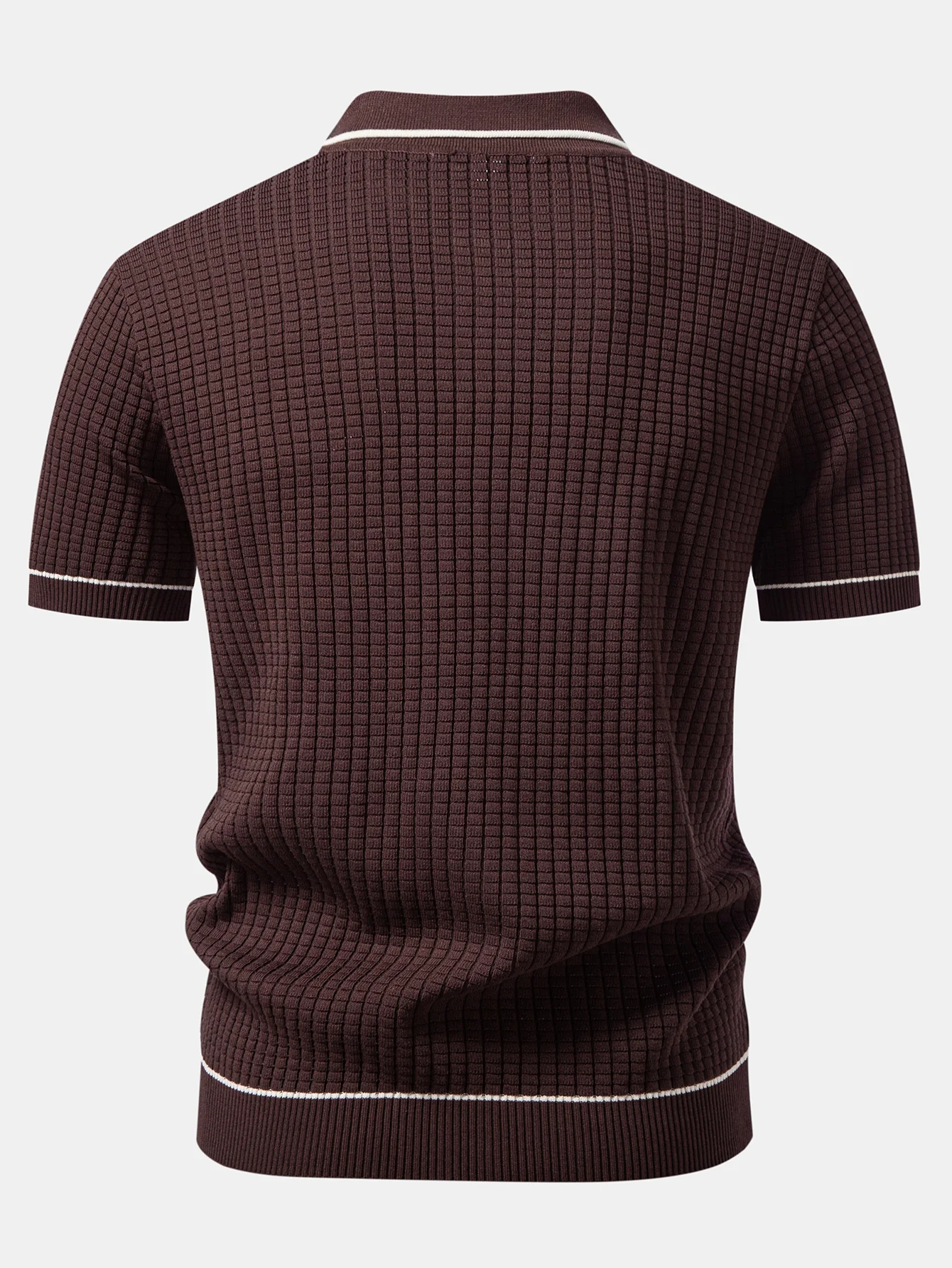 Contrast Trim Waffle Zipper Knit Polo - Image 6