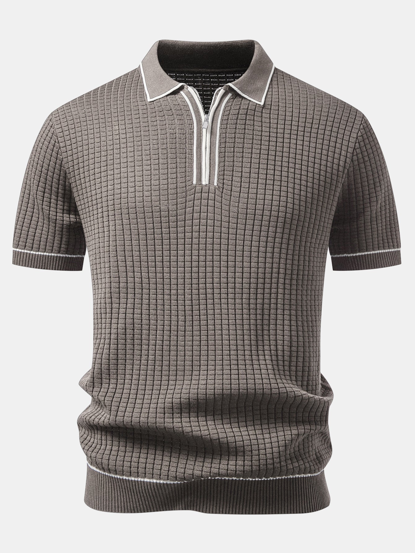Contrast Trim Waffle Zipper Knit Polo - Image 7