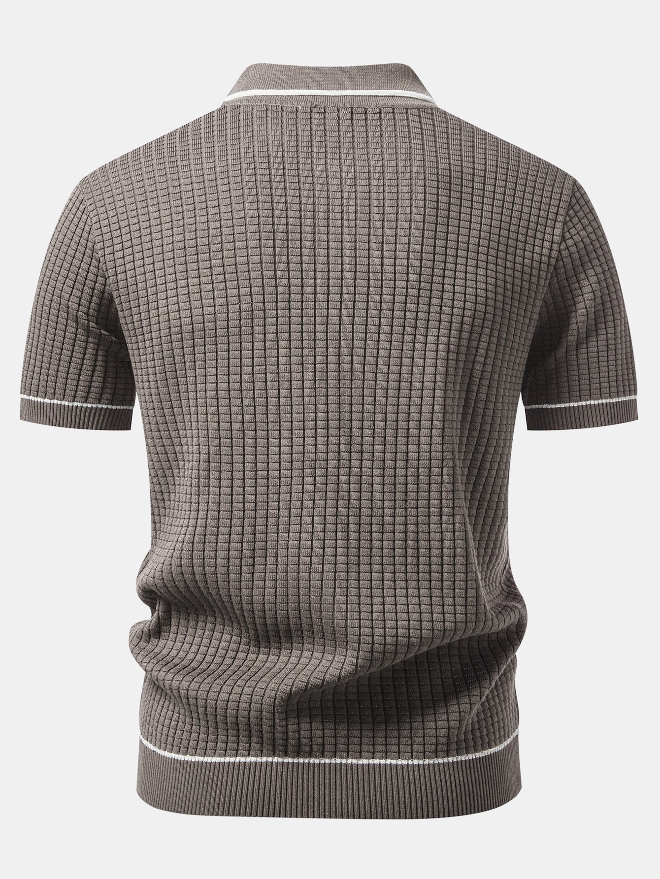 Contrast Trim Waffle Zipper Knit Polo - Image 8