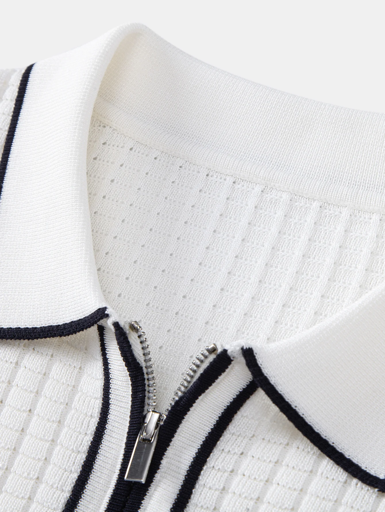 Contrast Trim Waffle Zipper Knit Polo - Image 9