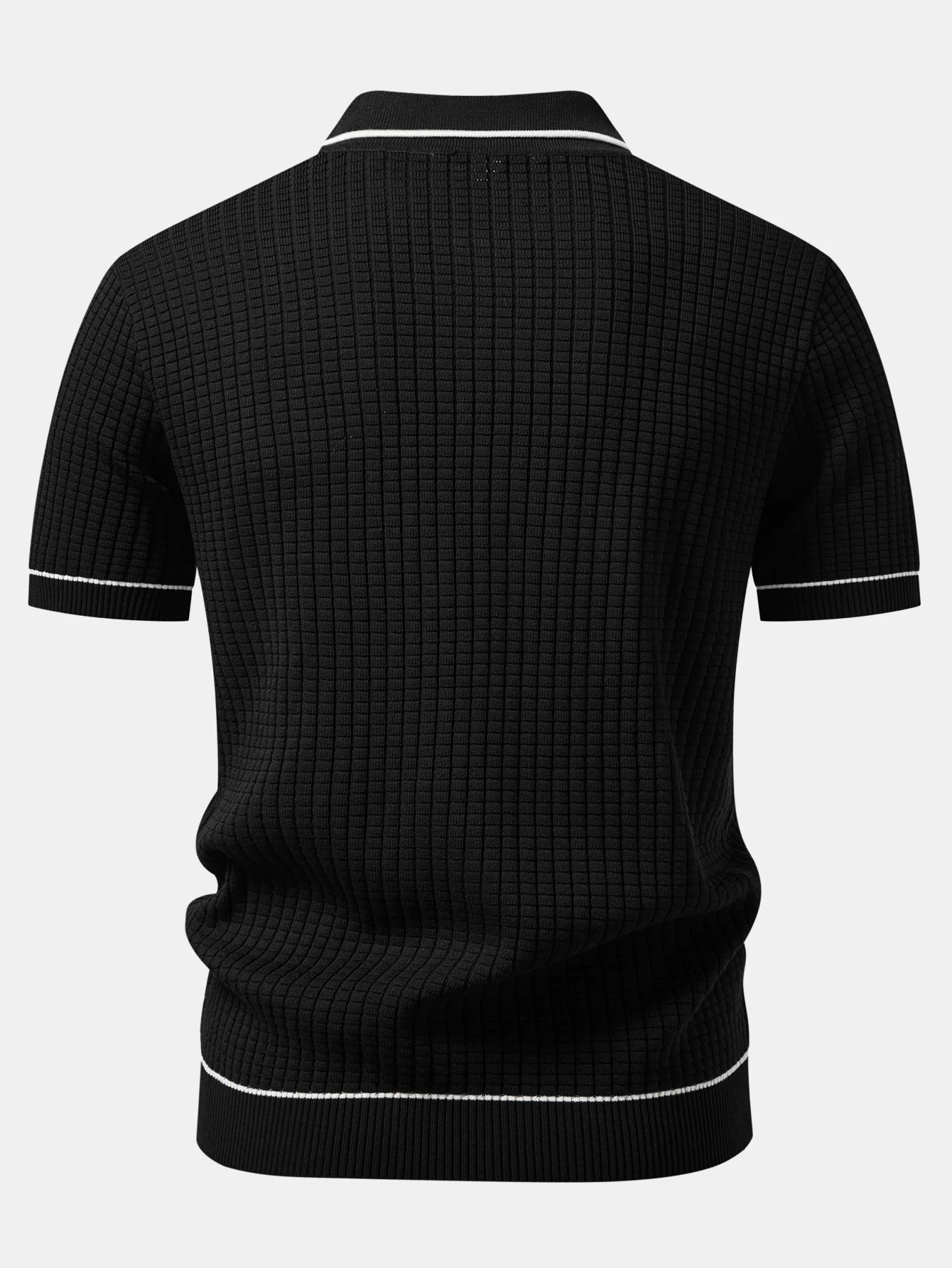 Contrast Trim Waffle Zipper Knit Polo - Image 4